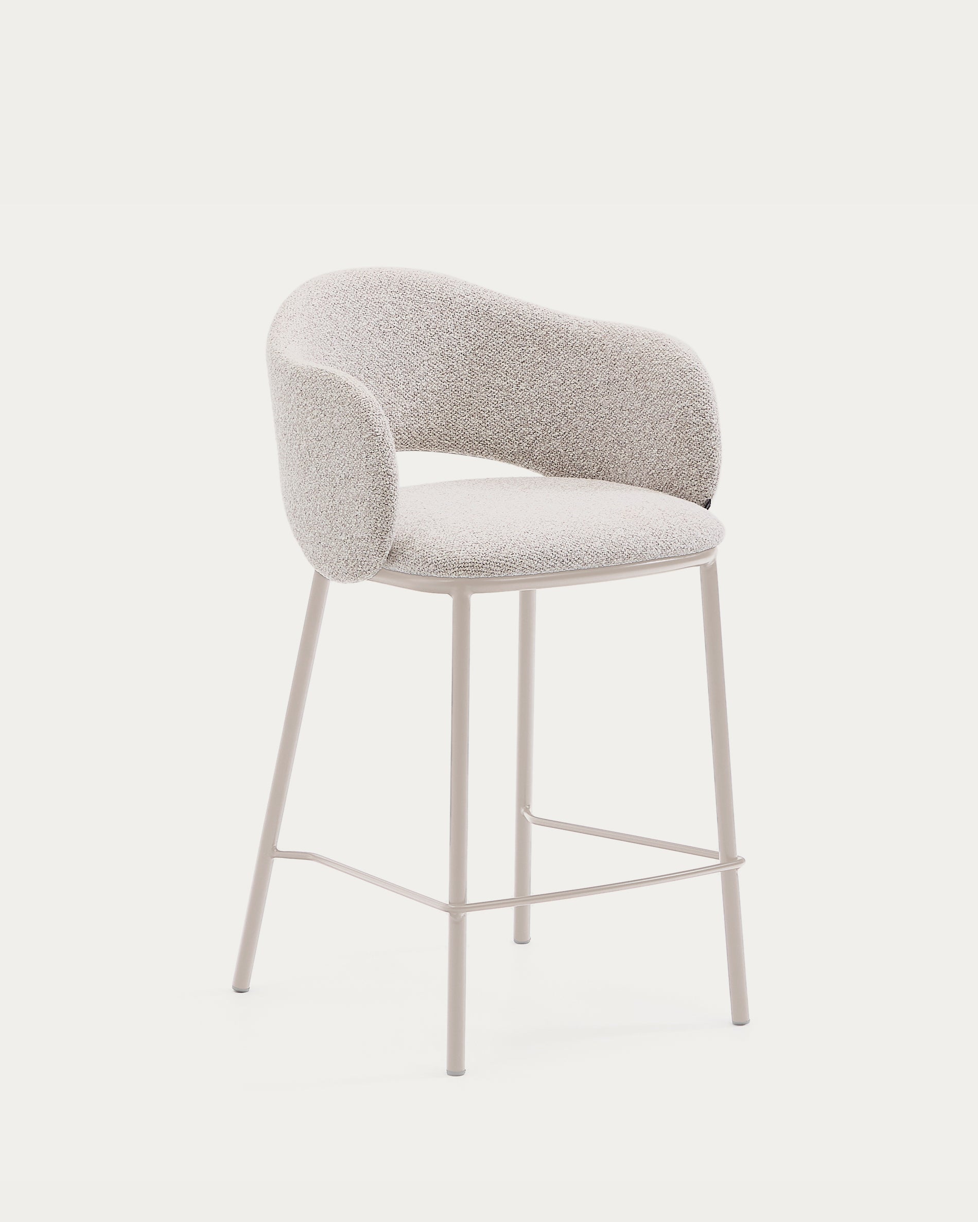 Maina stool in thick beige chenille and steel legs in a beige finish, FSC Mix Credit, 65 cm - Product View
