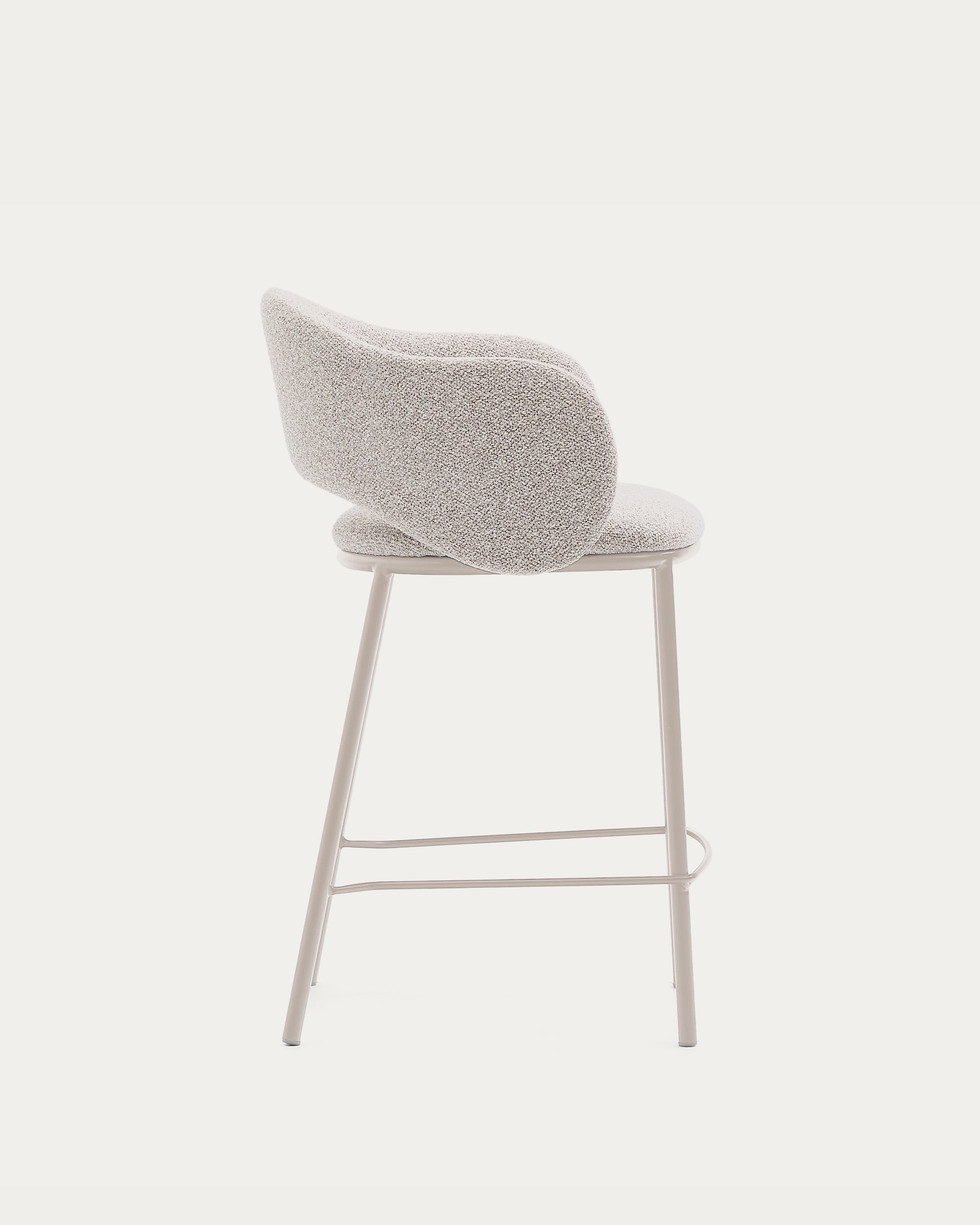 Maina stool in thick beige chenille and steel legs in a beige finish, FSC Mix Credit, 65 cm - Product View