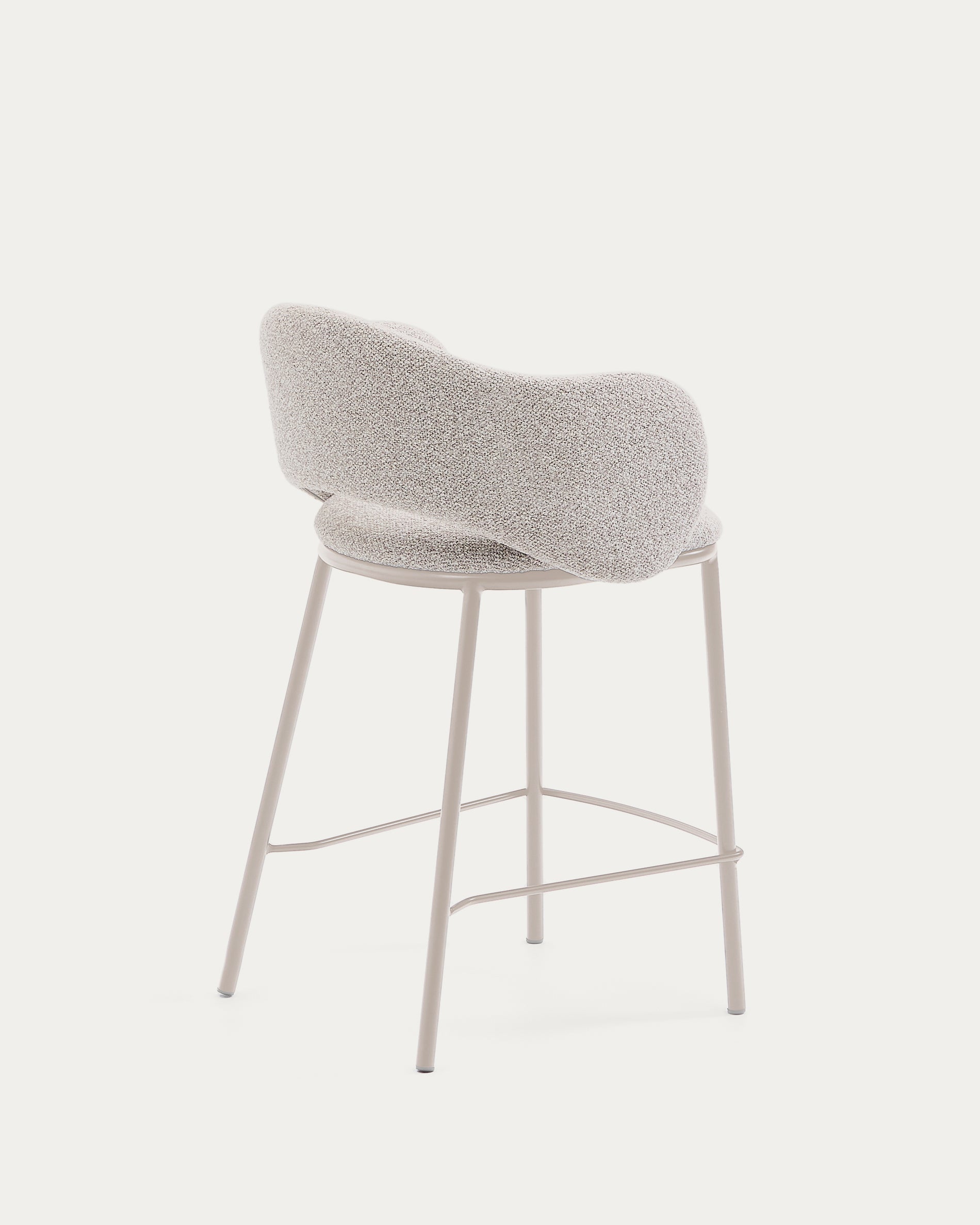 Maina stool in thick beige chenille and steel legs in a beige finish, FSC Mix Credit, 65 cm - Product View