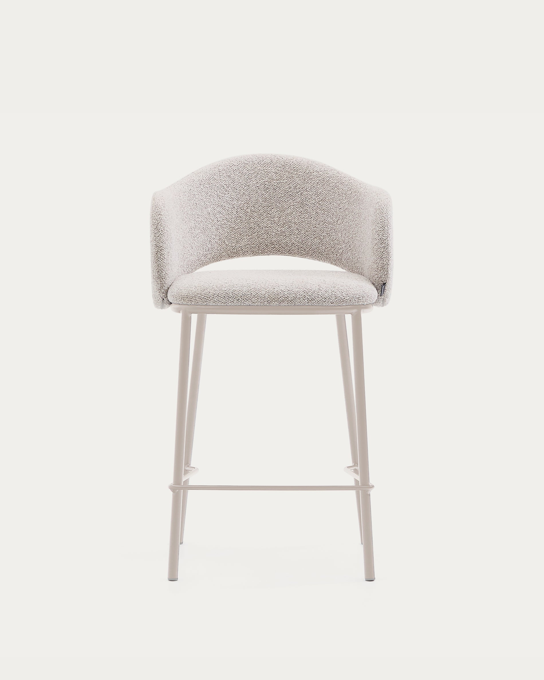 Maina stool in thick beige chenille and steel legs in a beige finish, FSC Mix Credit, 65 cm - Product View