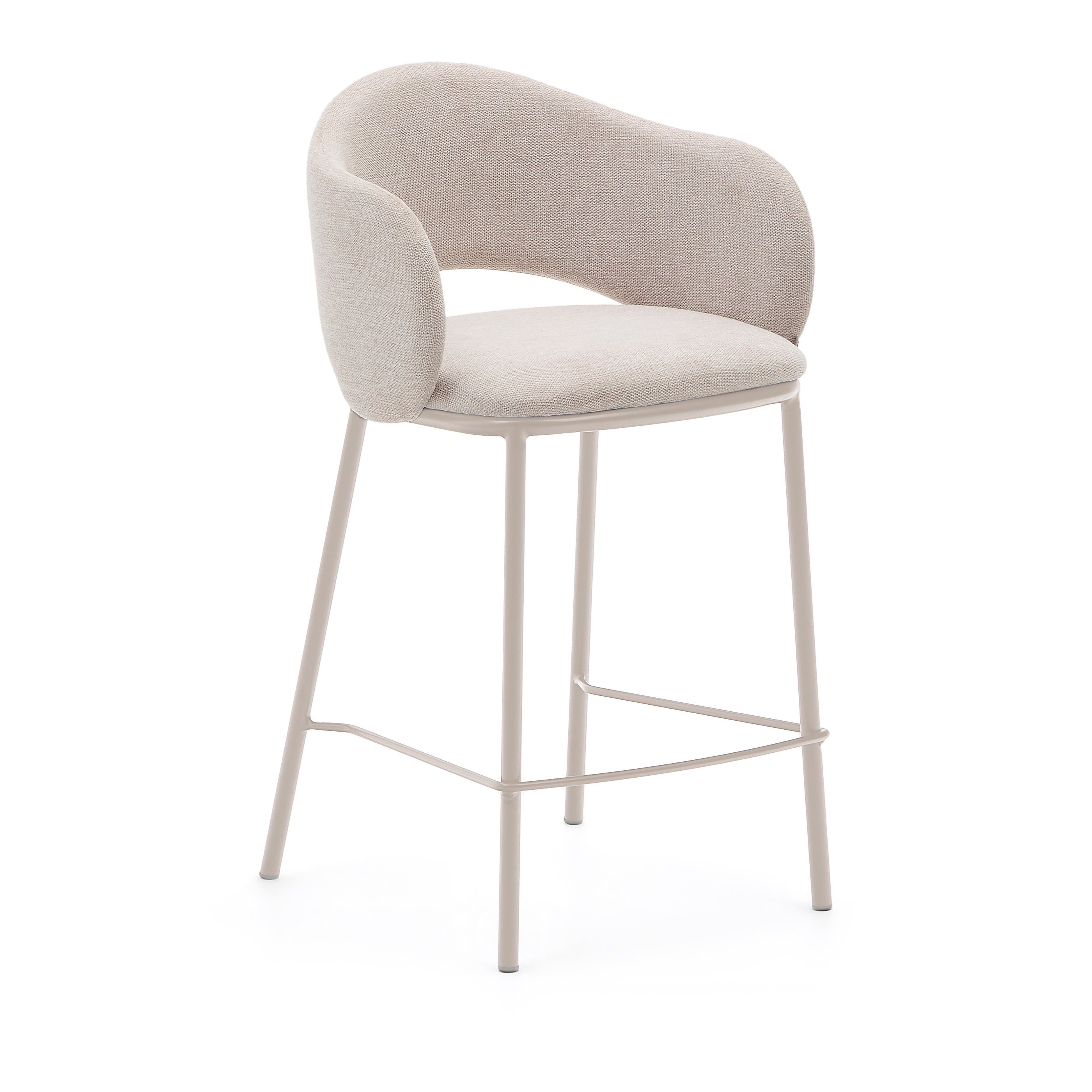 Maina stool in beige chenille and steel legs in a beige finish, FSC Mix Credit, 65 cm - Product Image