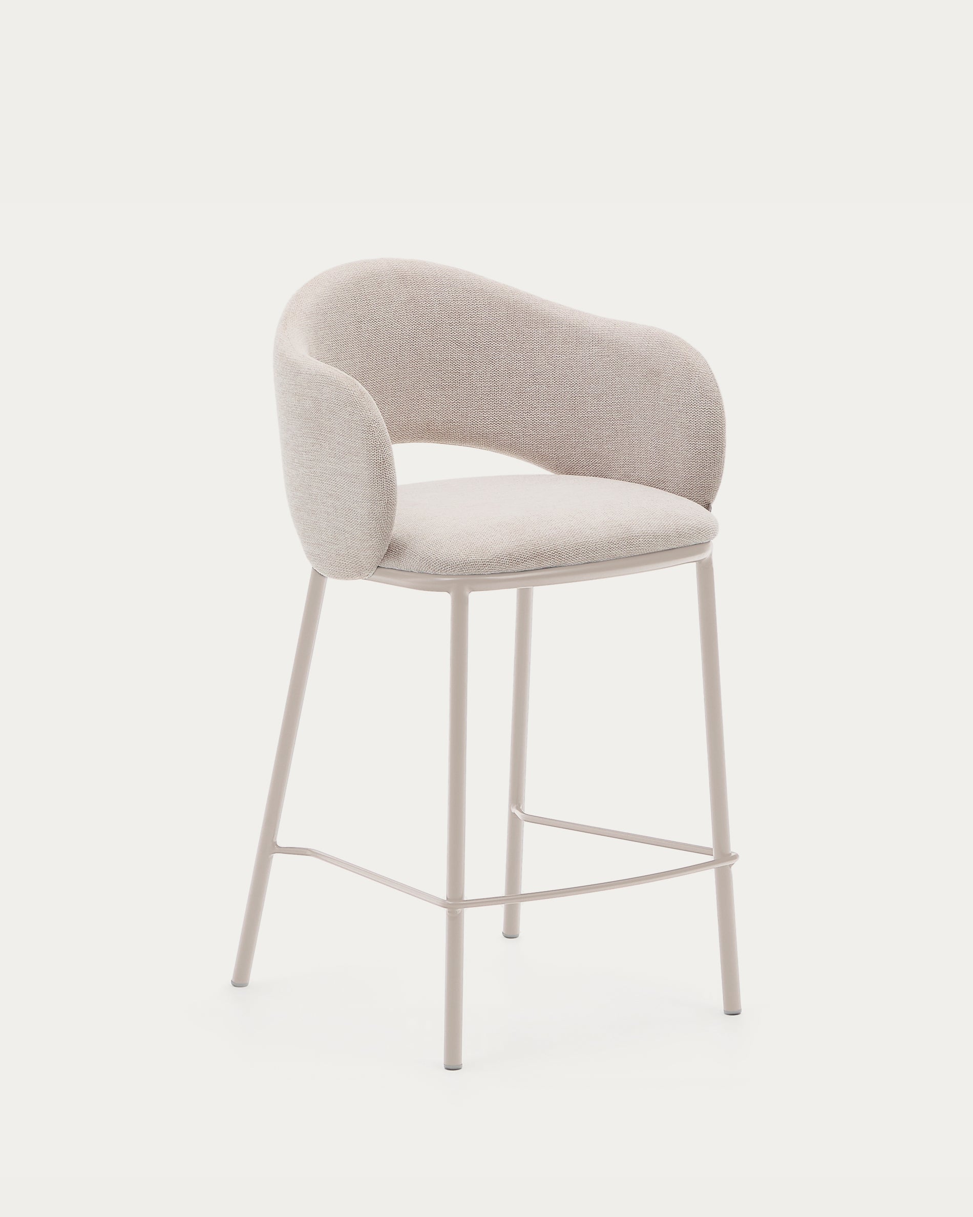 Maina stool in beige chenille and steel legs in a beige finish, FSC Mix Credit, 65 cm - Product View