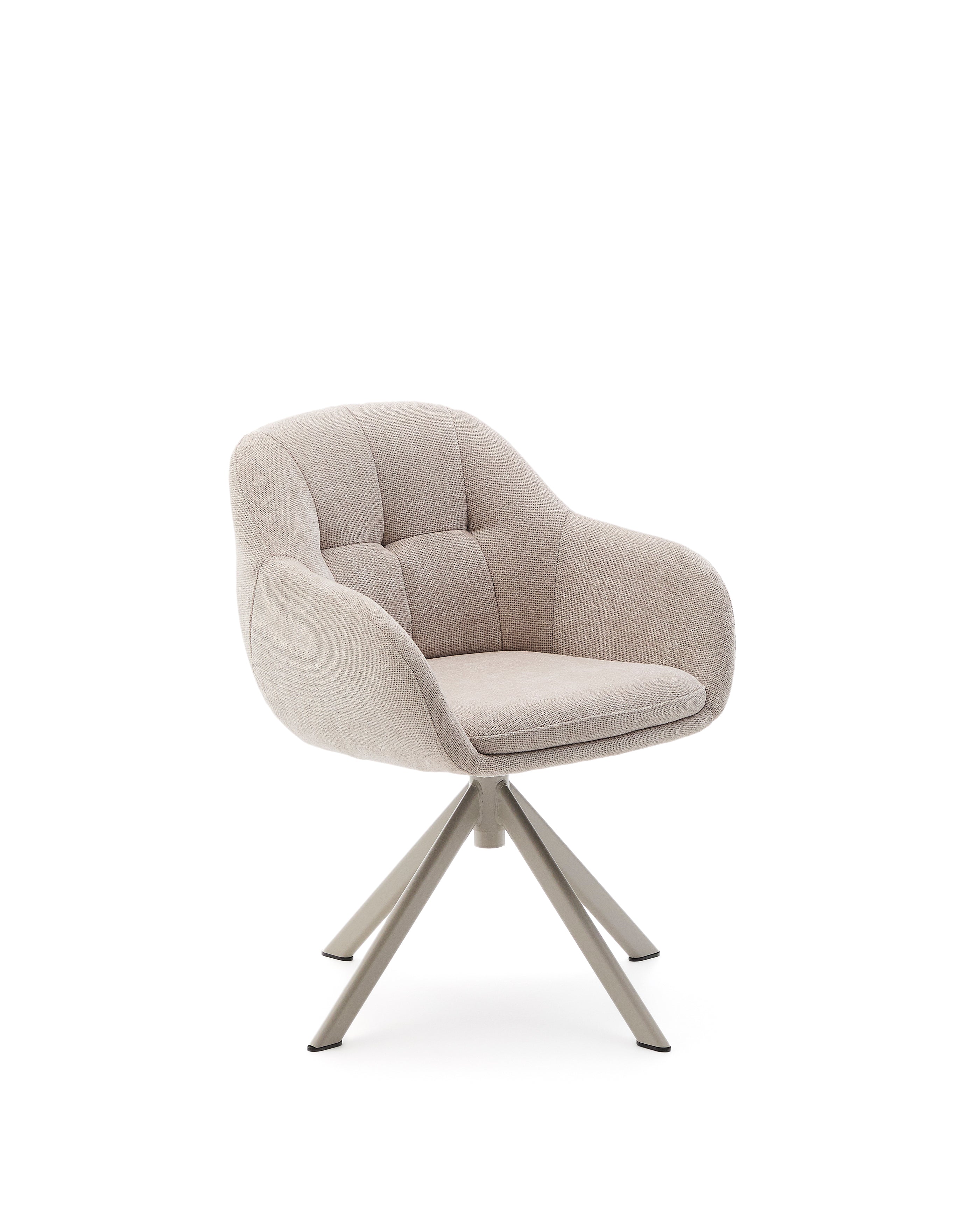Dorina swivel chair in beige chenille and steel legs in a beige finish - Product Image