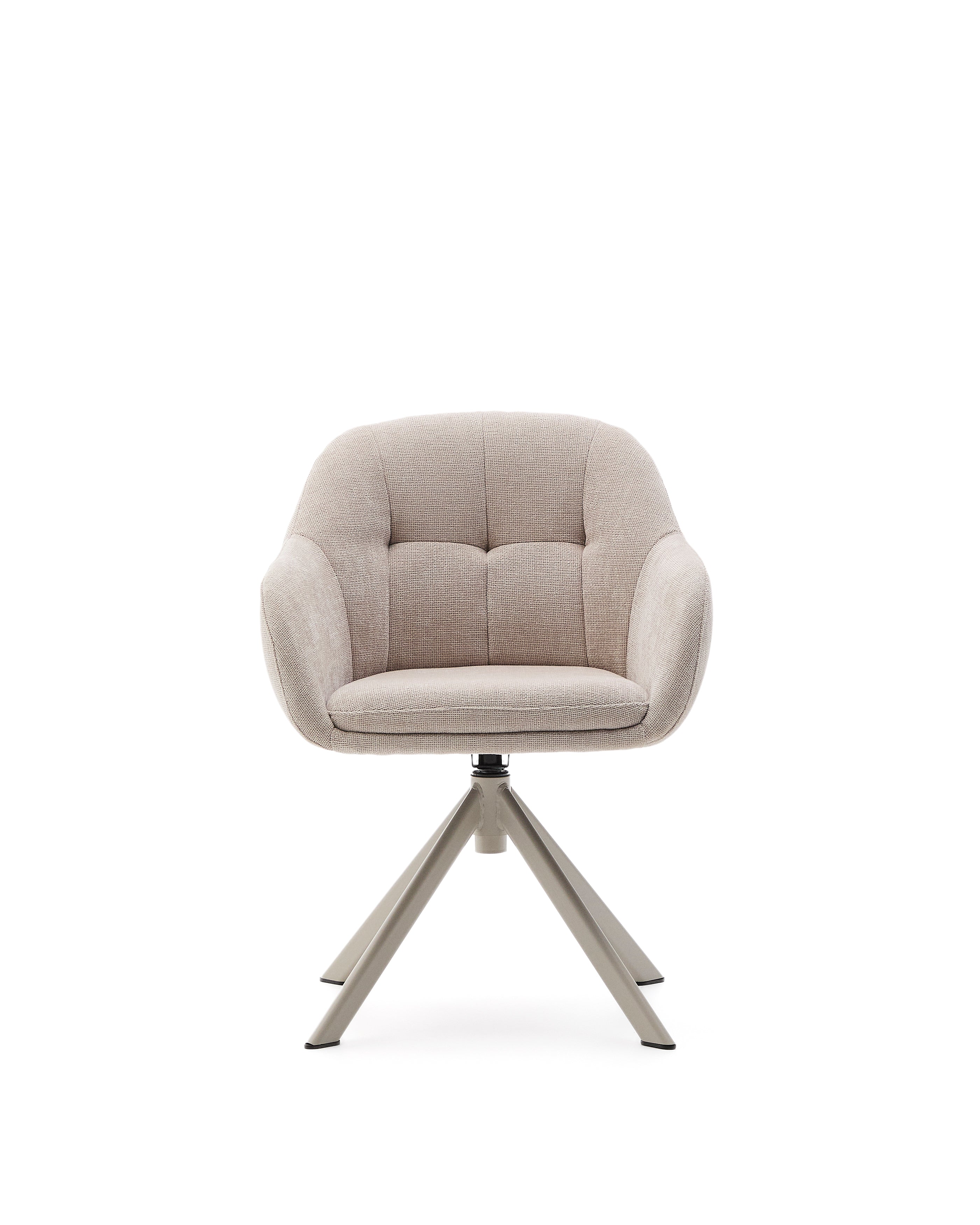 Dorina swivel chair in beige chenille and steel legs in a beige finish - Product Image