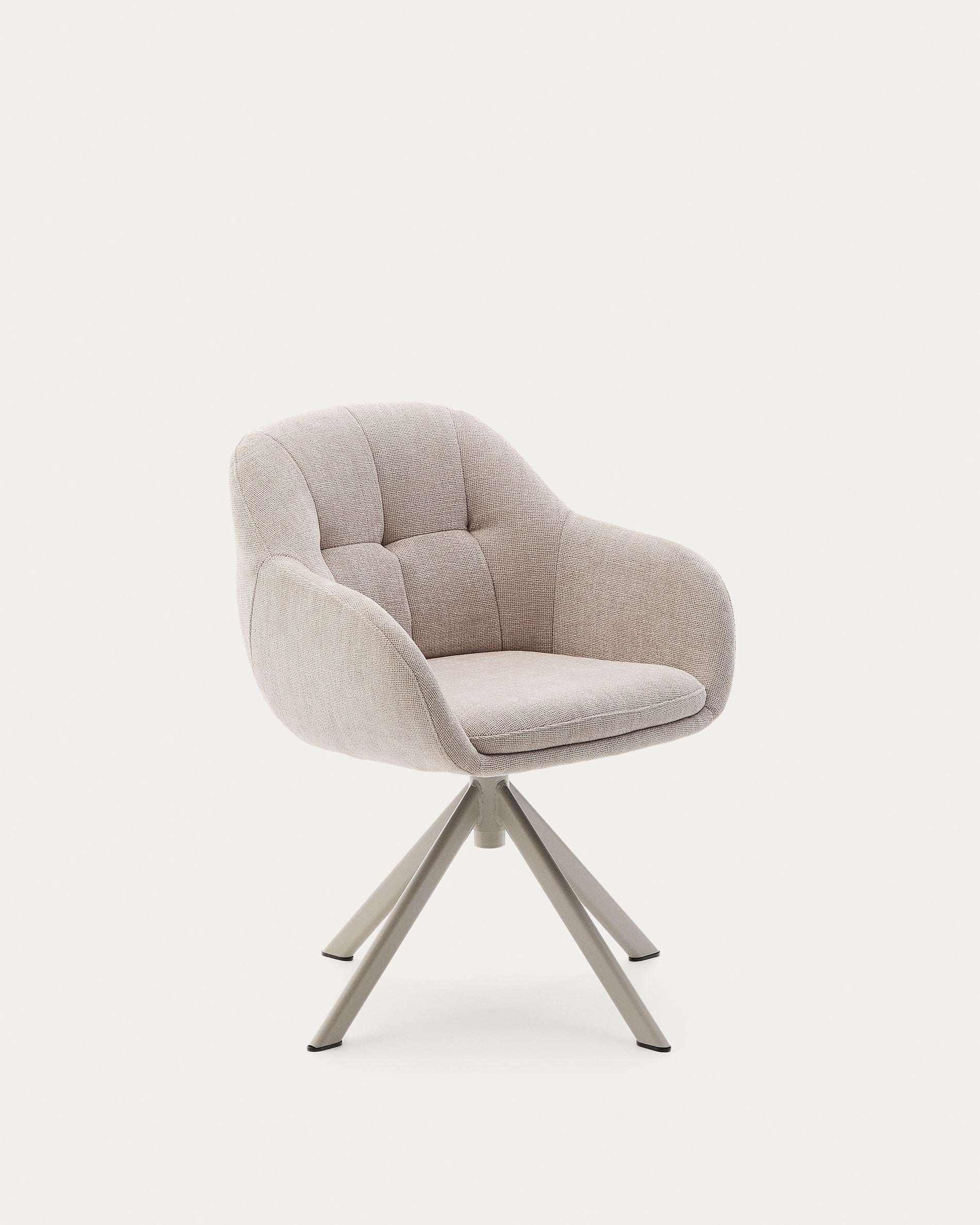 Dorina swivel chair in beige chenille and steel legs in a beige finish - Product View