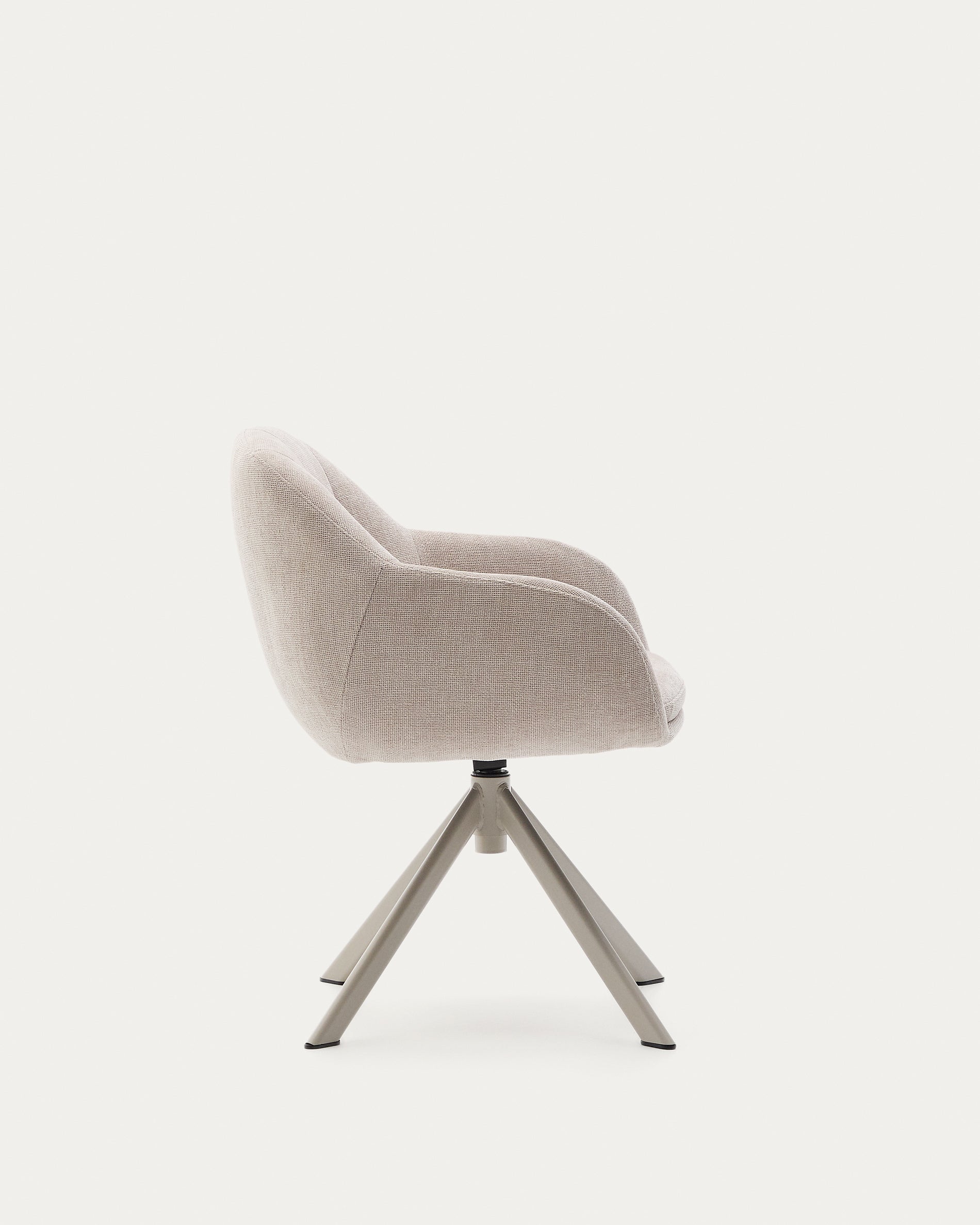 Dorina swivel chair in beige chenille and steel legs in a beige finish - Product View