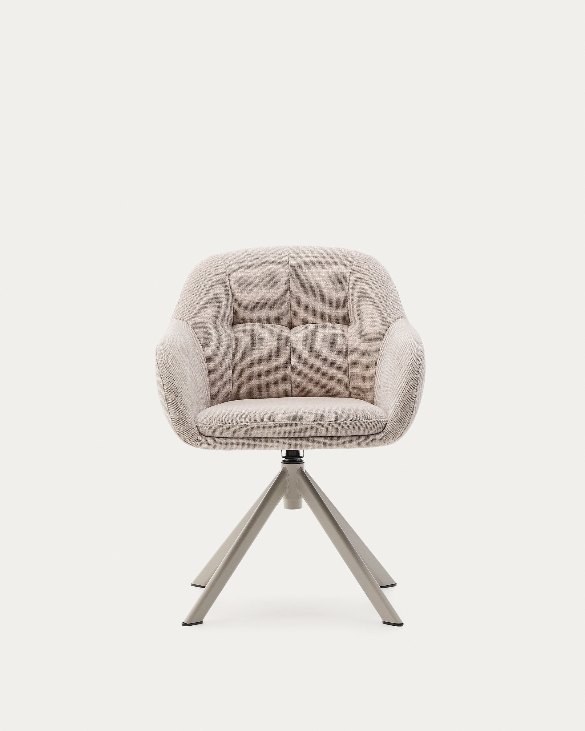 Dorina swivel chair in beige chenille and steel legs in a beige finish - Product View