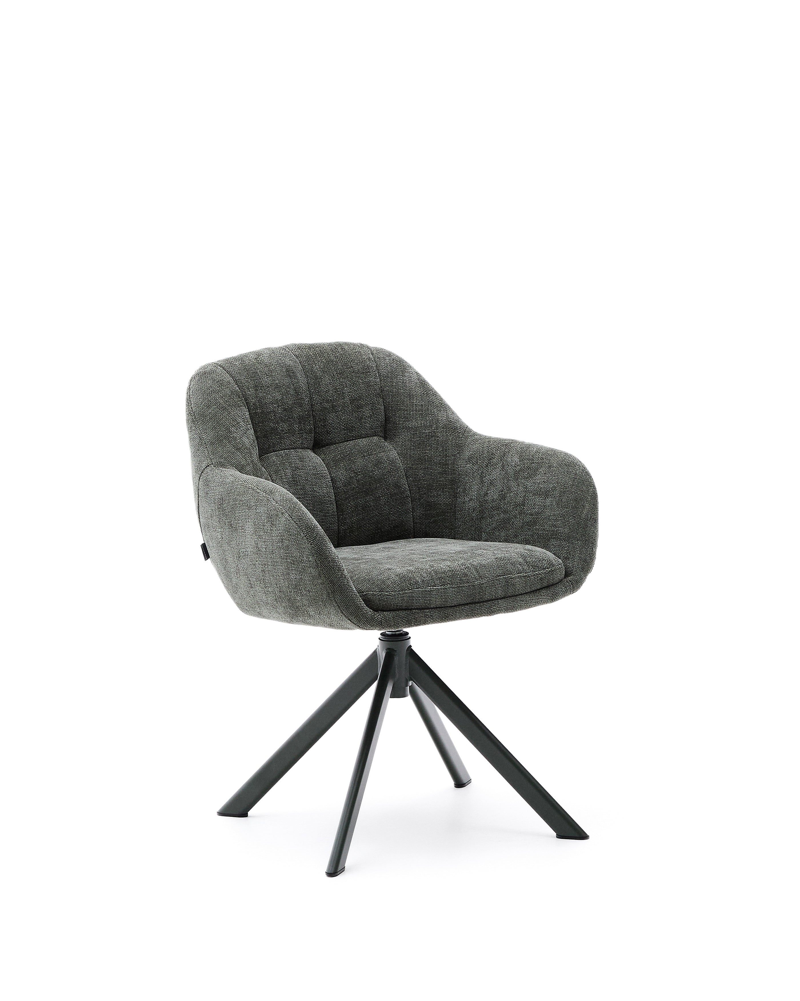 Dorina swivel chair in green chenille and steel legs in a green finish - Product Image