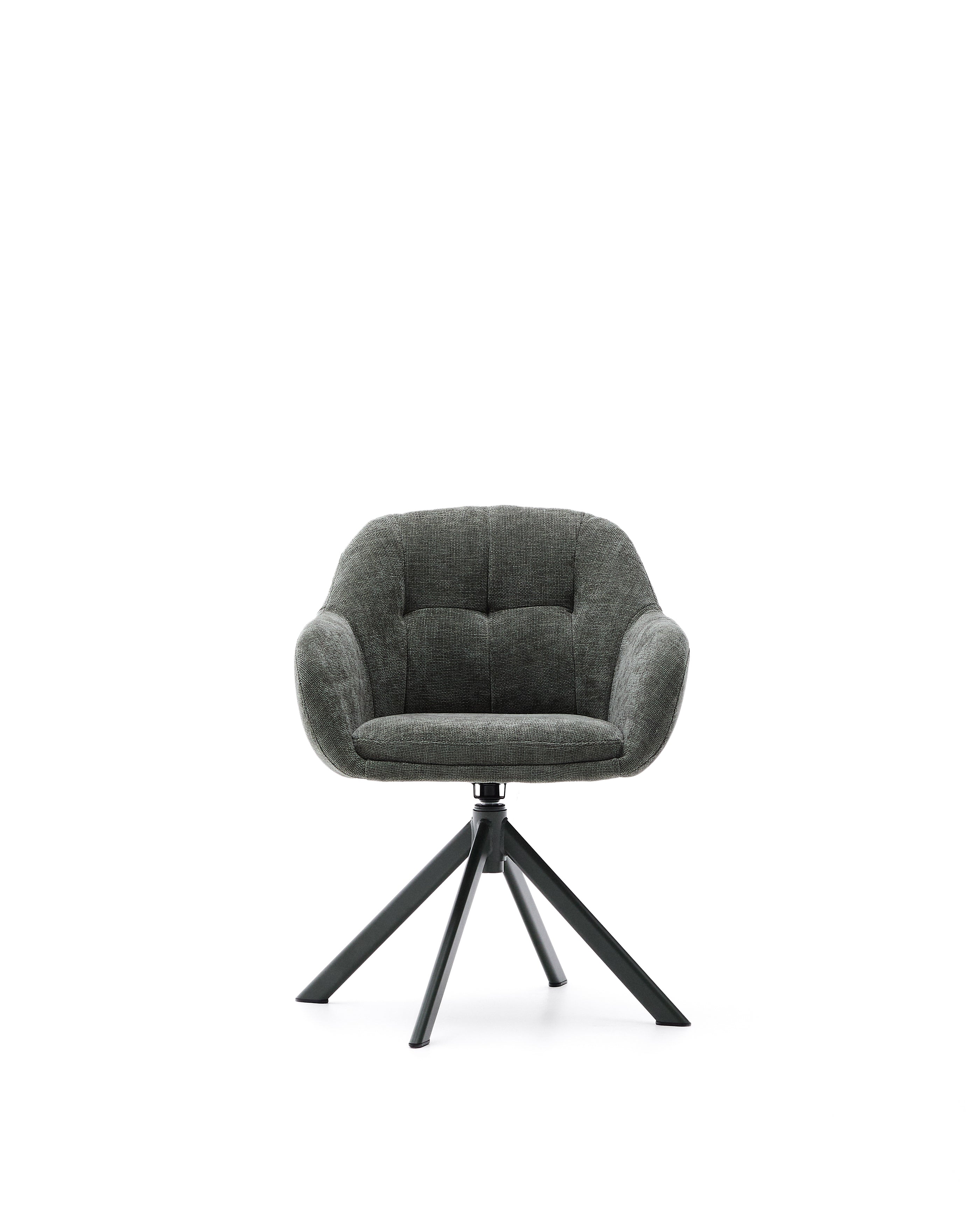 Dorina swivel chair in green chenille and steel legs in a green finish - Product Image