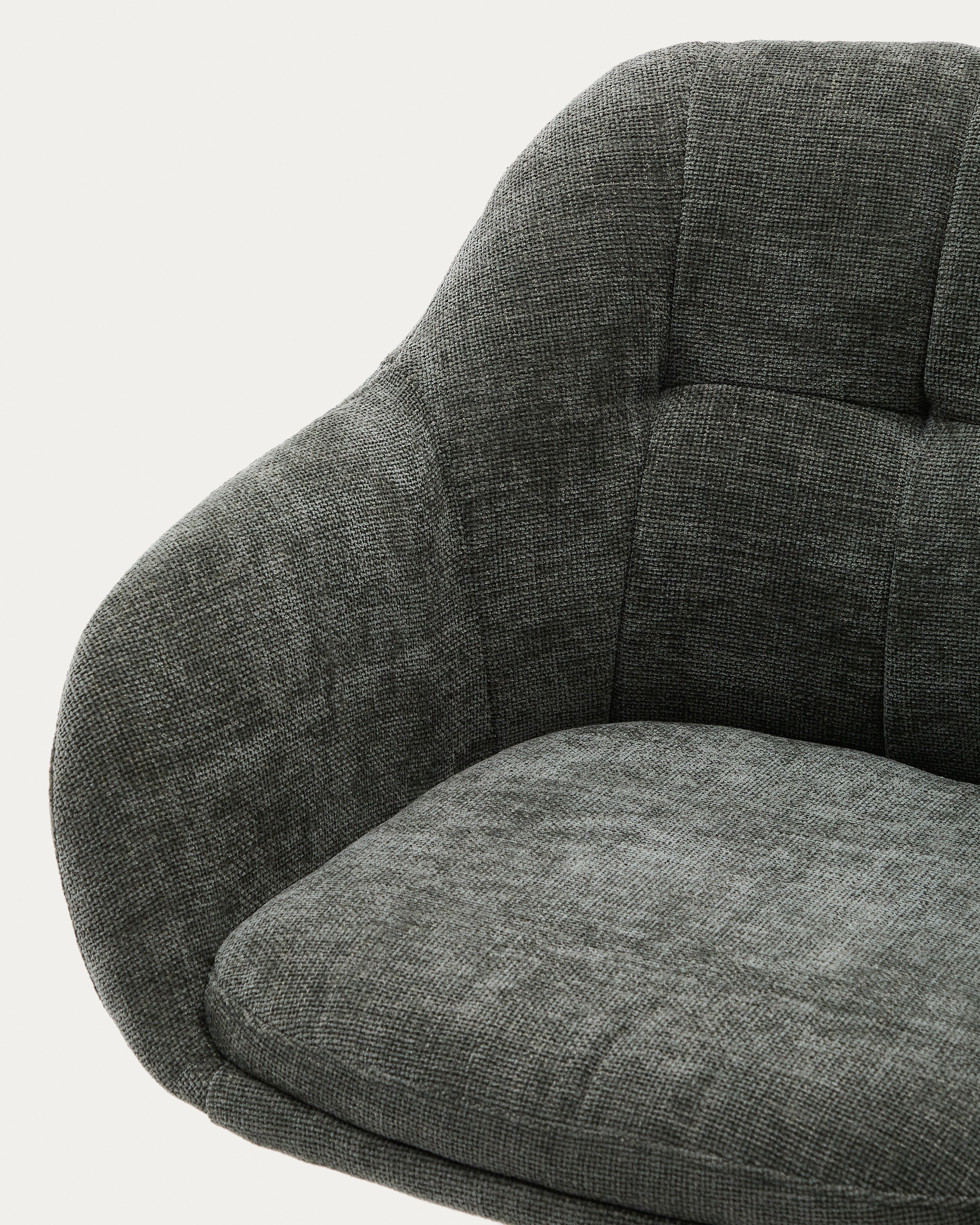 Dorina swivel chair in green chenille and steel legs in a green finish - Detail