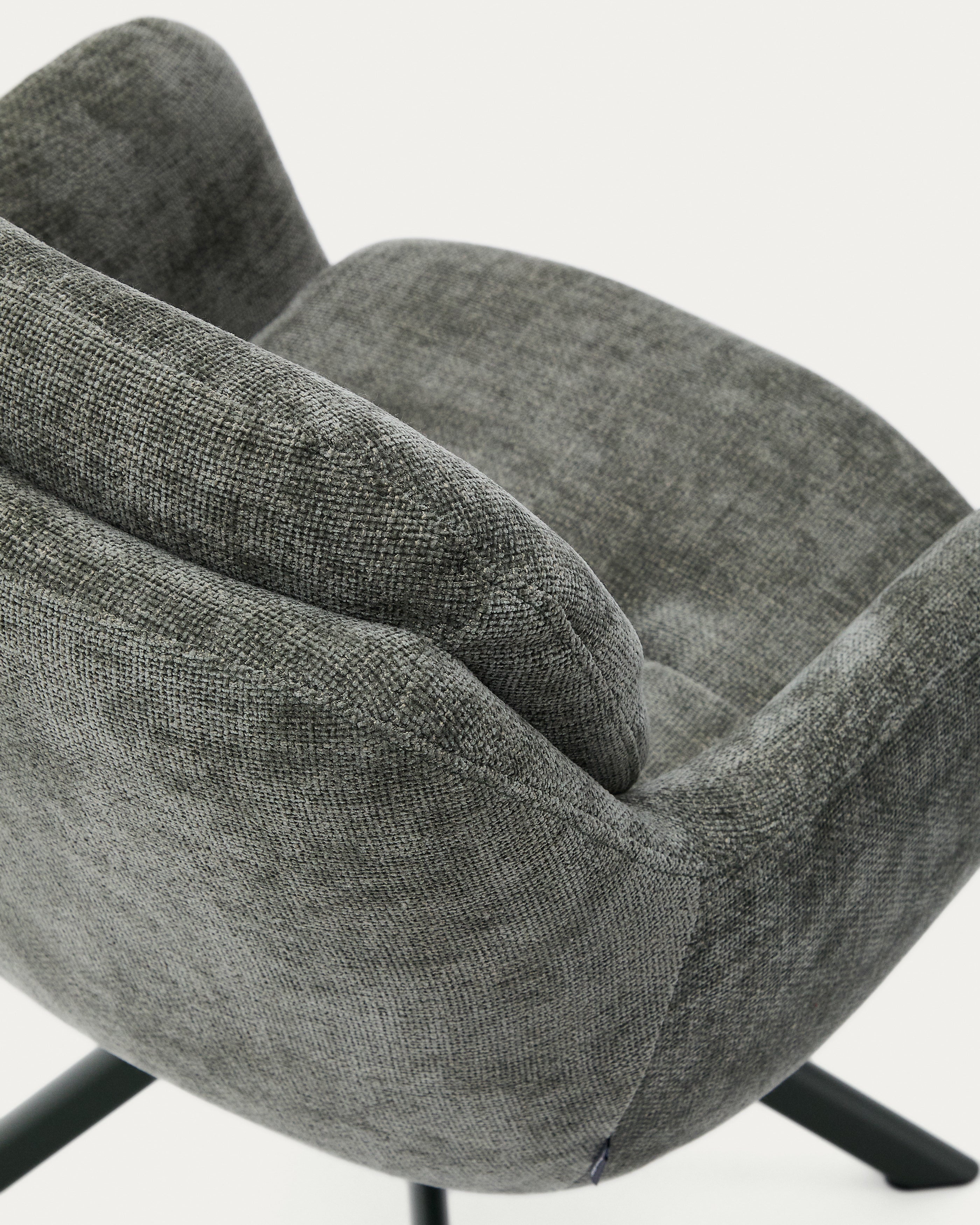 Lexa swivel chair in green chenille and steel legs in a green finish - Detail