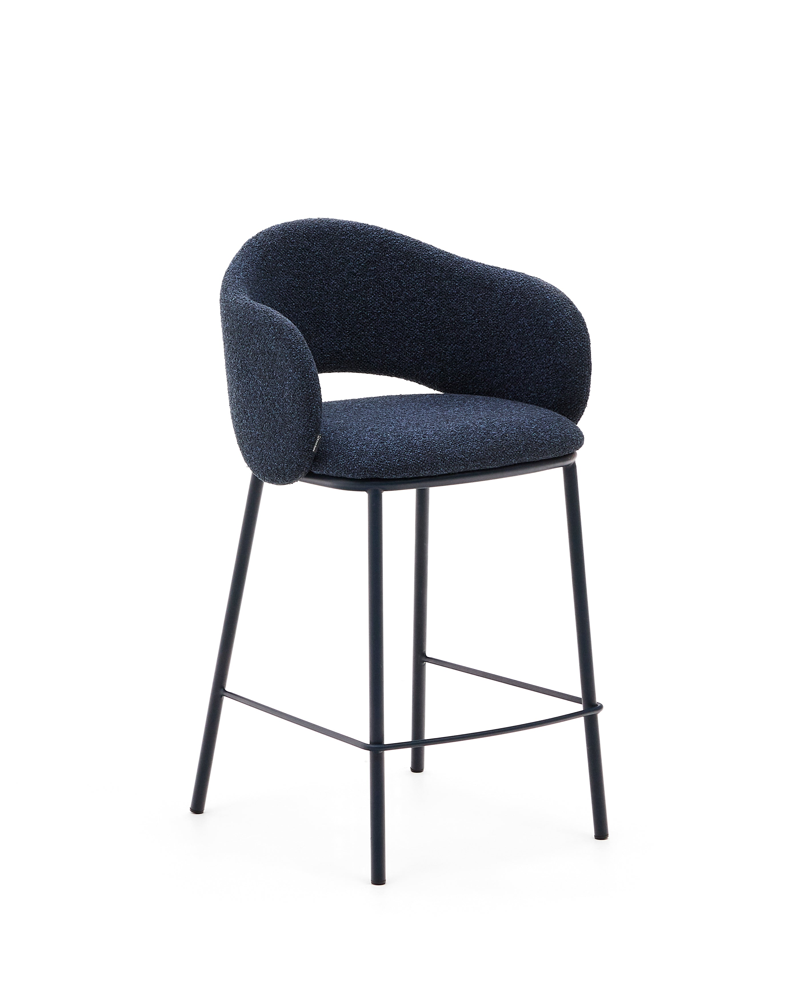 Maina stool in blue chenille and steel legs with blue finish FSC Mix Credit 65 cm - Product Image