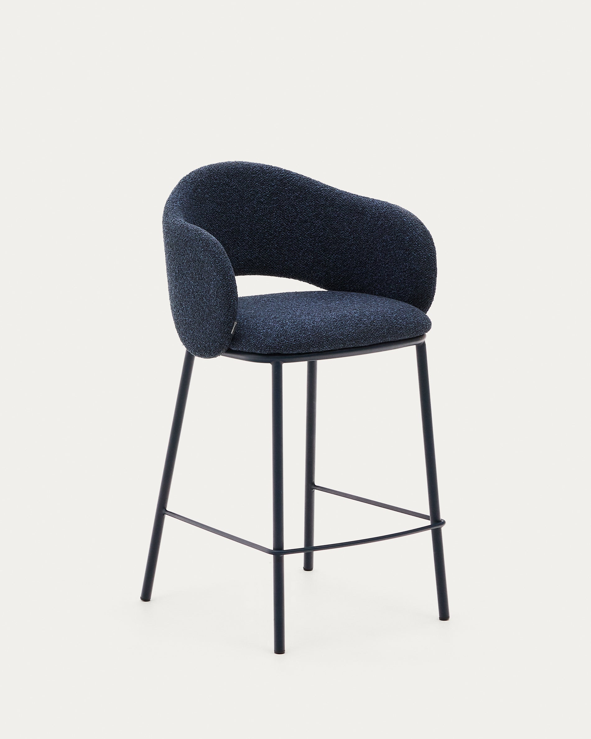 Maina stool in blue chenille and steel legs with blue finish FSC Mix Credit 65 cm - Product View