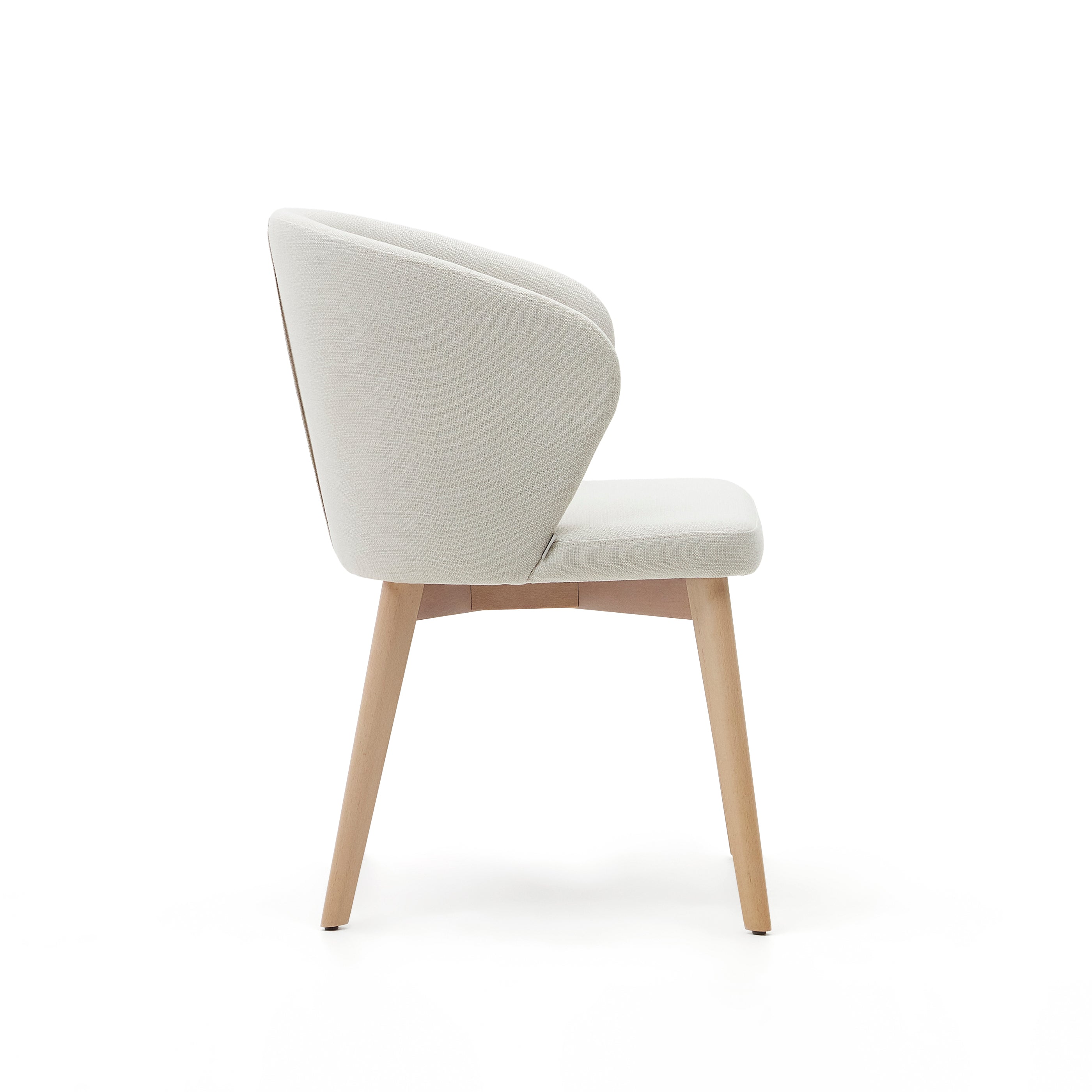 Darice chair in beige chenille and 100% FSC certified solid beech wood with a natural finish