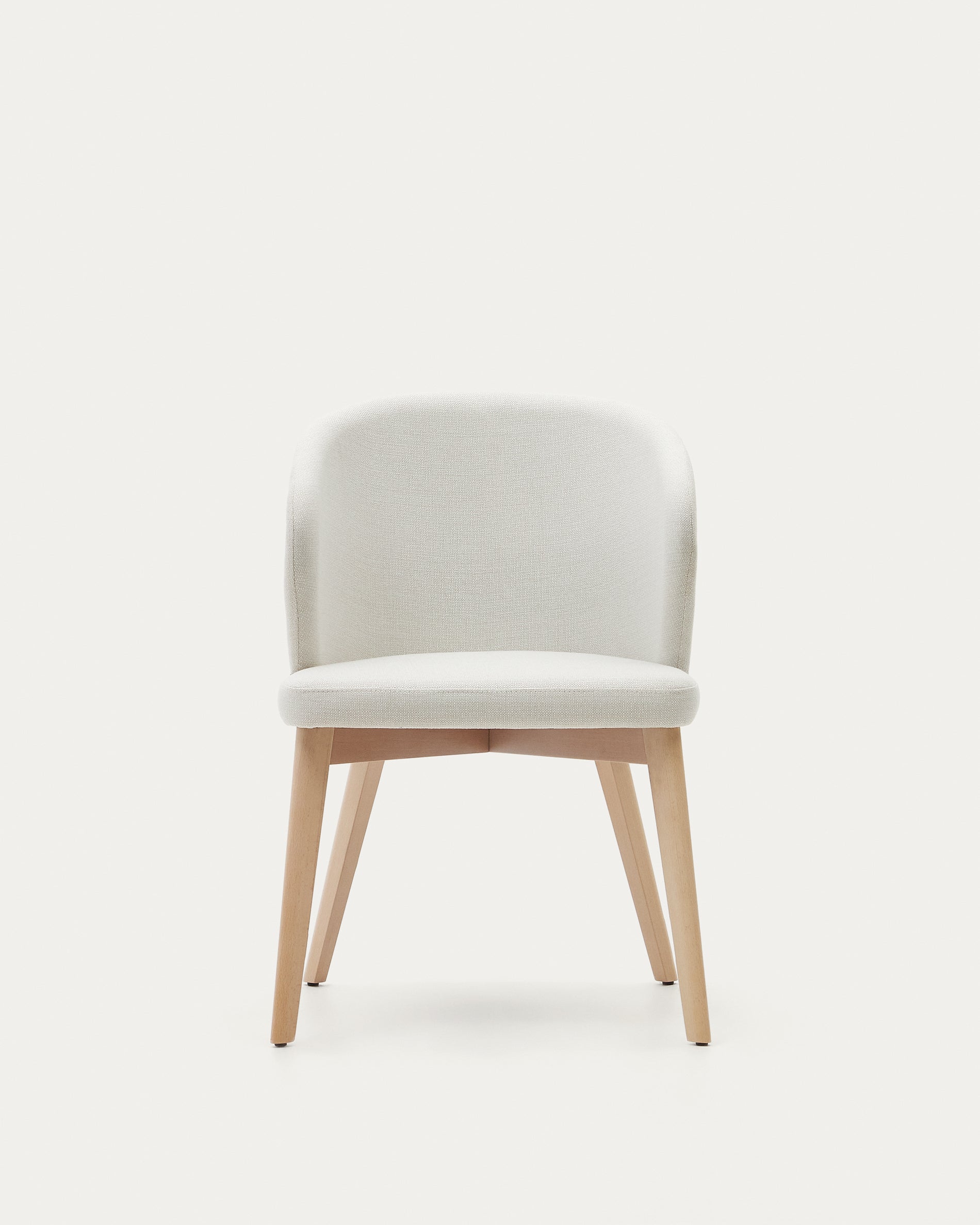 Darice chair in beige chenille and 100% FSC certified solid beech wood with a natural finish