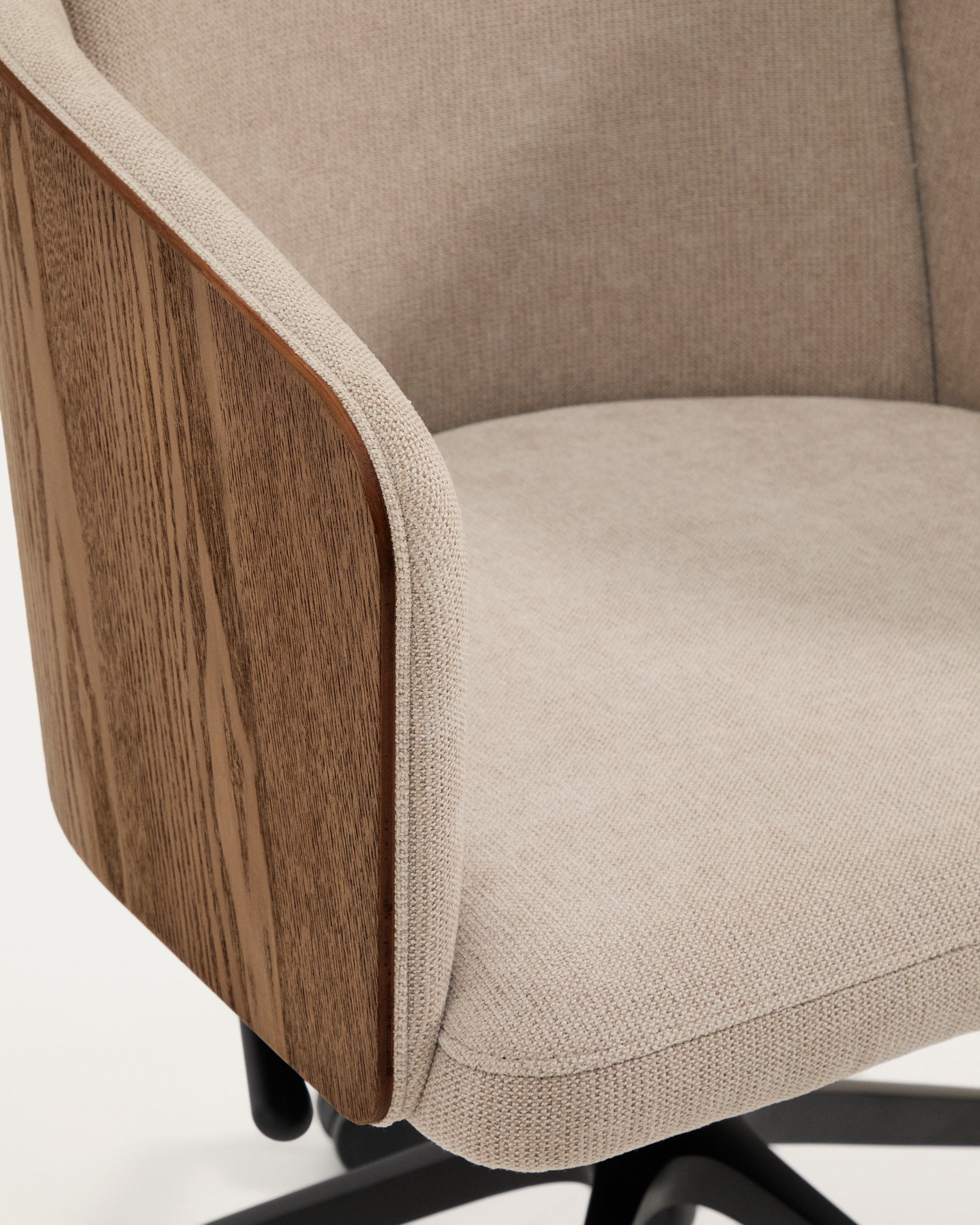 Madai desk chair in brown chenille and ash veneer with walnut finish FSC Mix Credit - Detail