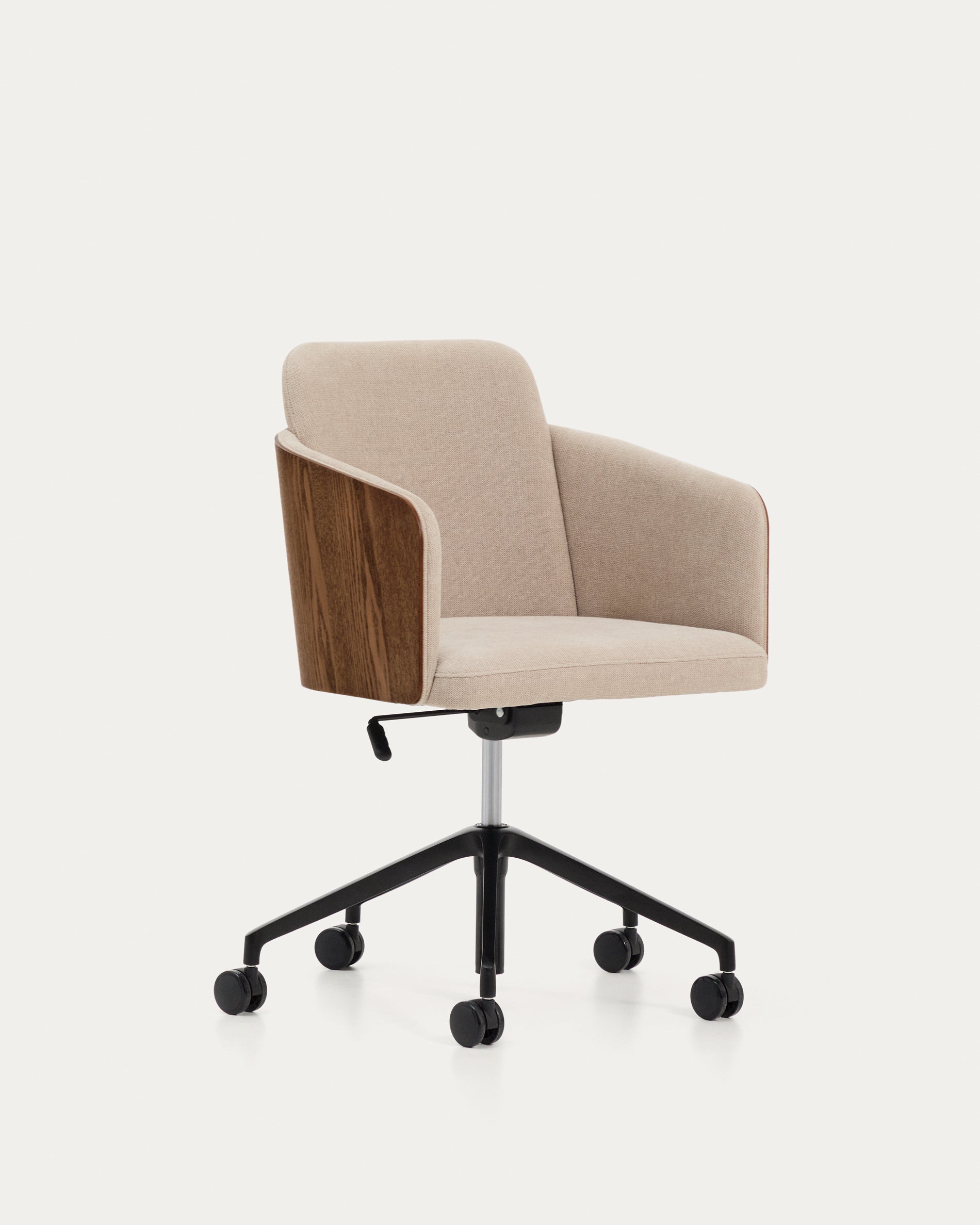 Madai desk chair in brown chenille and ash veneer with walnut finish FSC Mix Credit - Product View