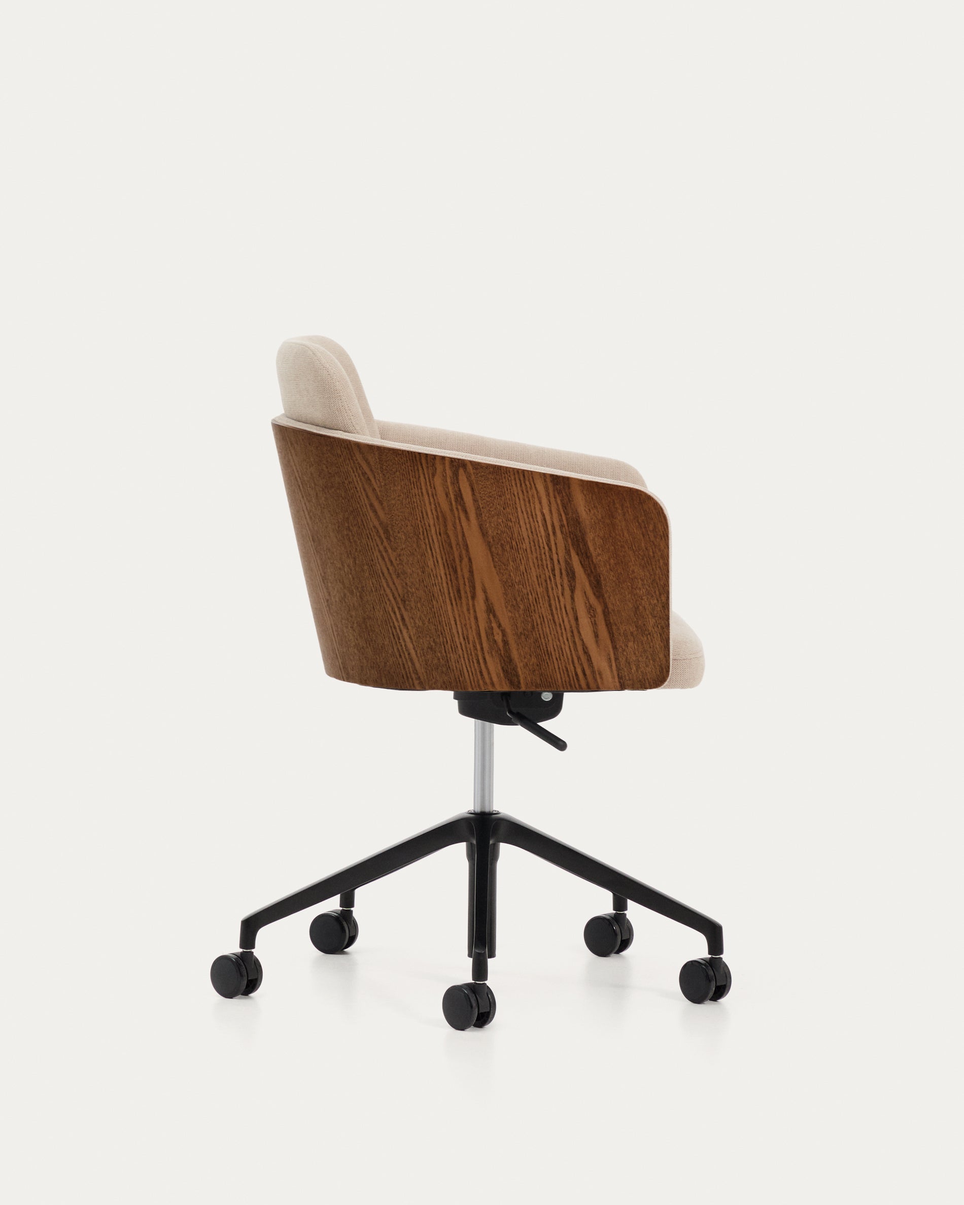 Madai desk chair in brown chenille and ash veneer with walnut finish FSC Mix Credit - Product View