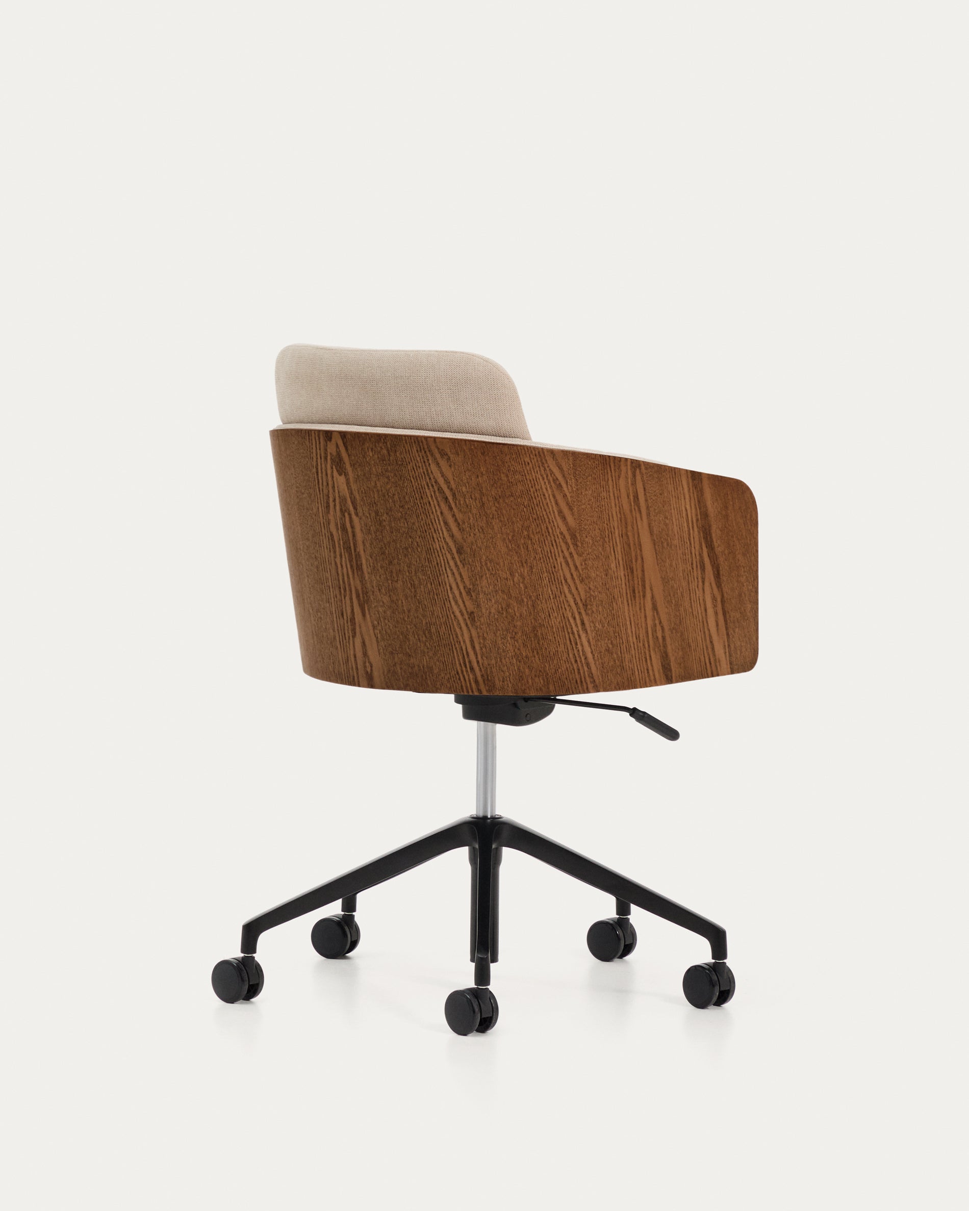 Madai desk chair in brown chenille and ash veneer with walnut finish FSC Mix Credit - Product View