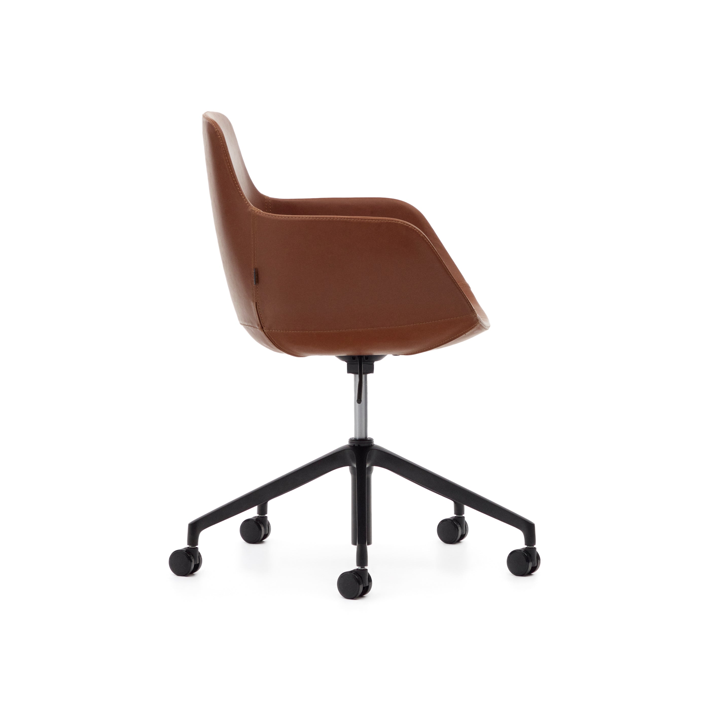 Tissiana desk chair in brown faux leather and aluminium with matte black finish - Product Image