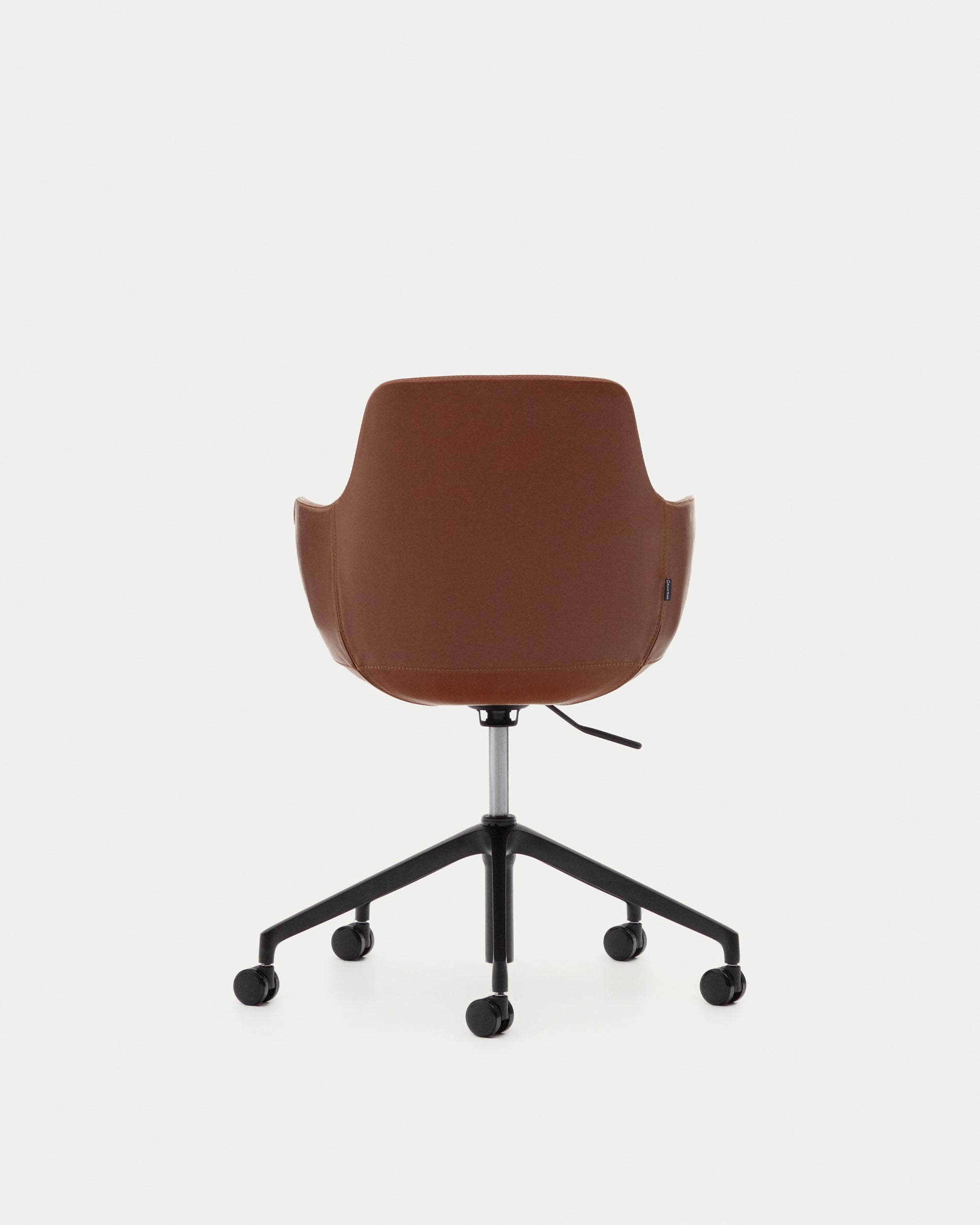 Tissiana desk chair in brown faux leather and aluminium with matte black finish - Product View