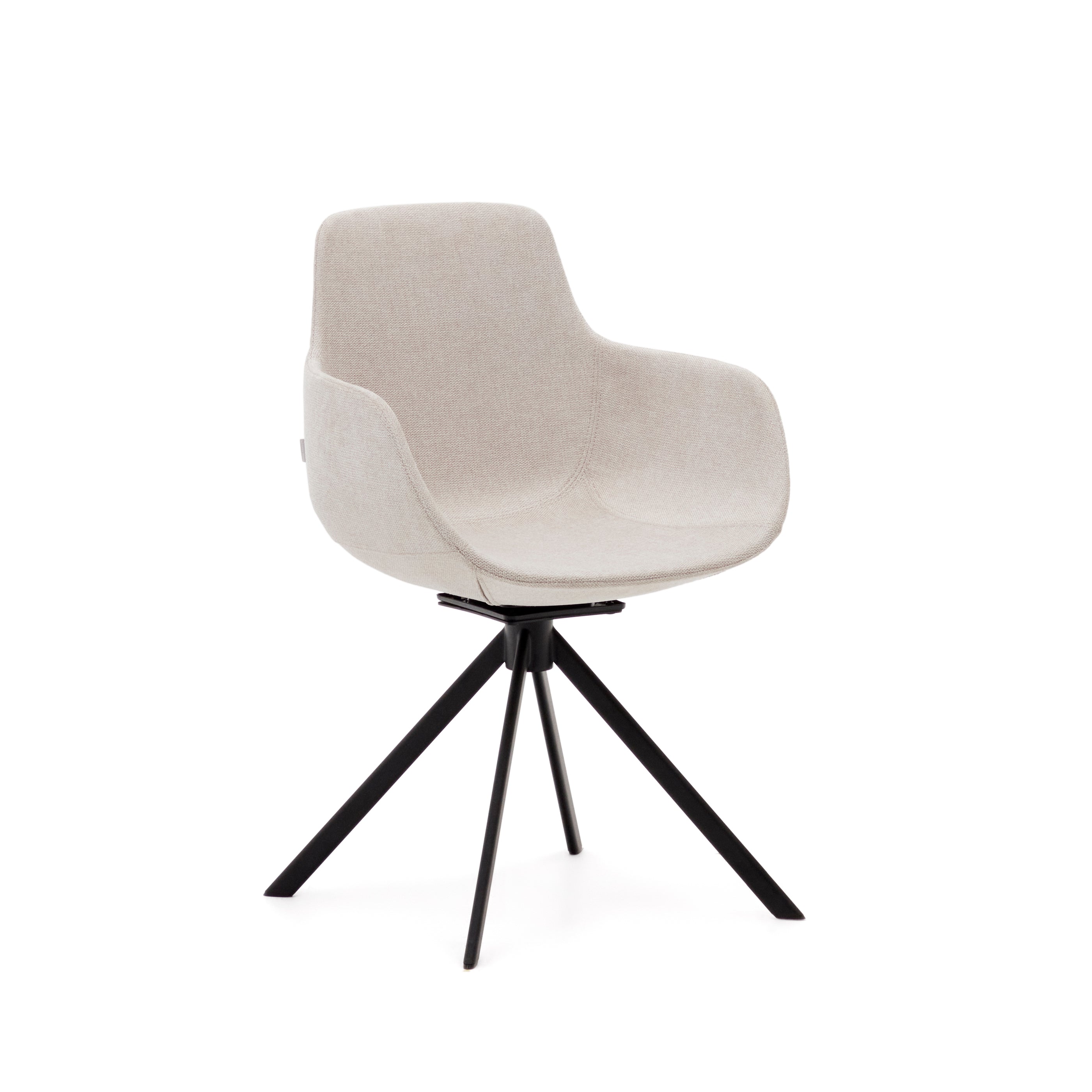 Tissiana self-centring swivel chair in beige chenille and matte black aluminium - Product Image