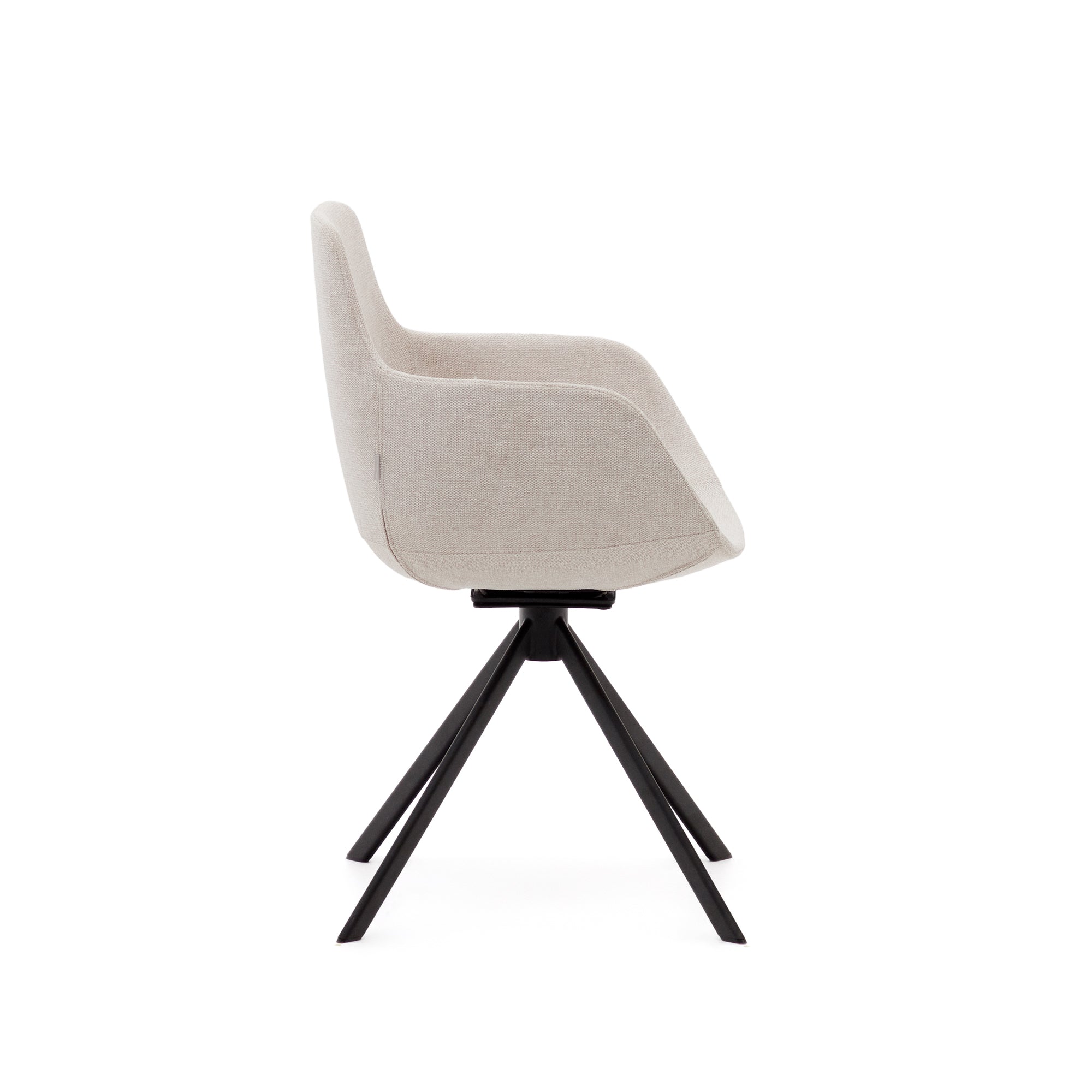 Tissiana self-centring swivel chair in beige chenille and matte black aluminium - Product Image