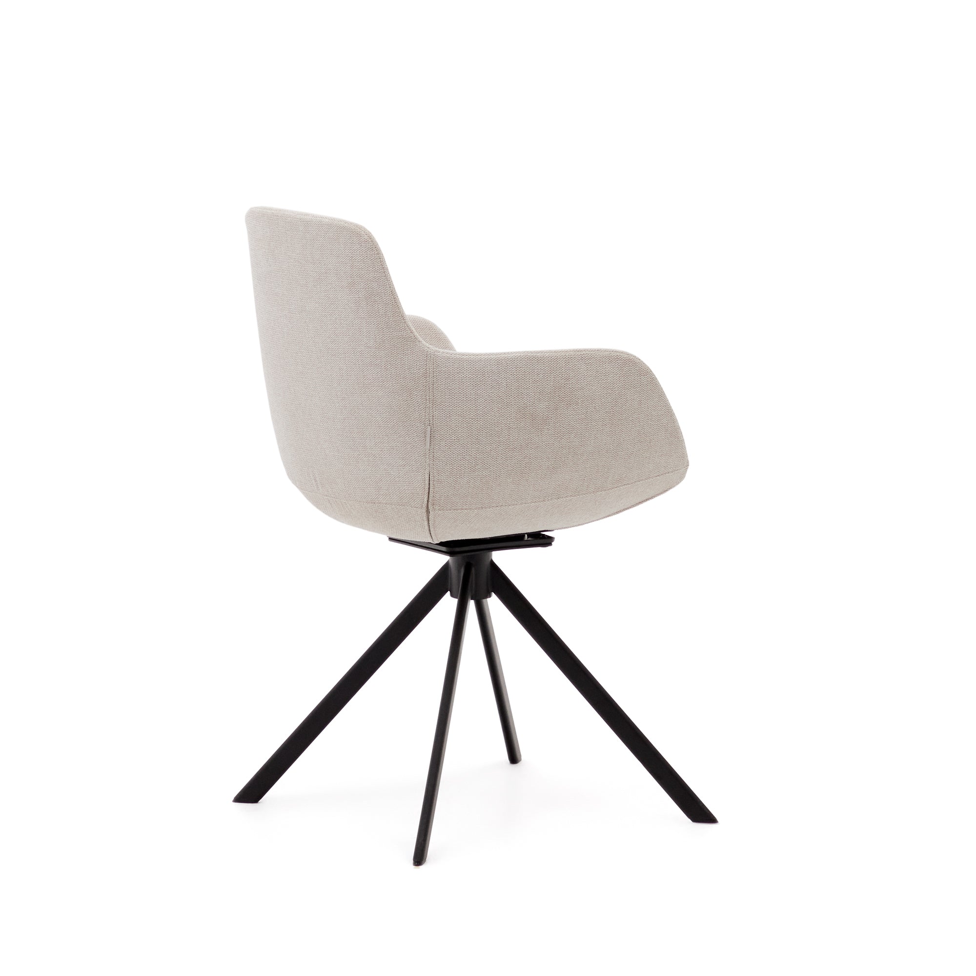 Tissiana self-centring swivel chair in beige chenille and matte black aluminium - Product Image
