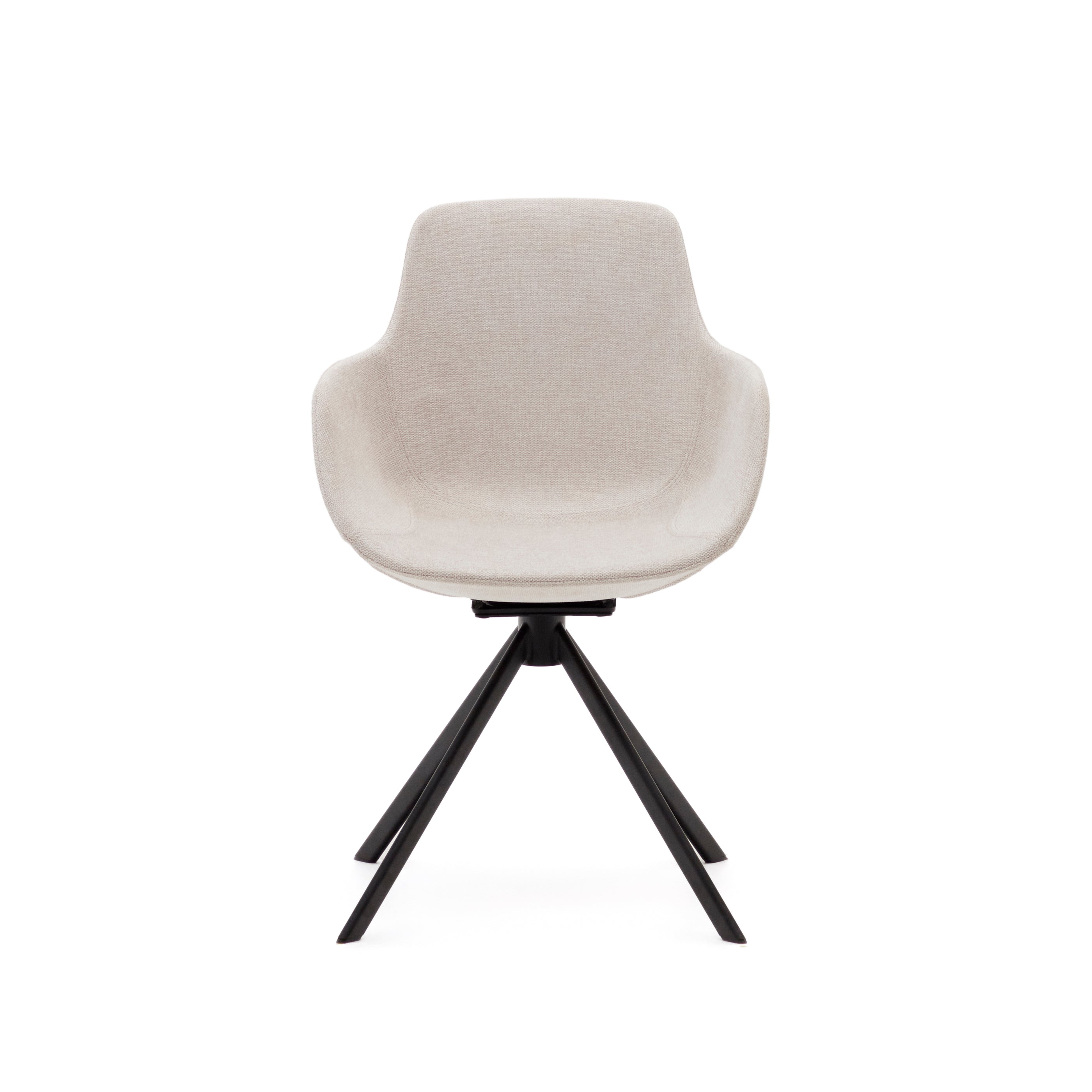 Tissiana self-centring swivel chair in beige chenille and matte black aluminium - Product Image