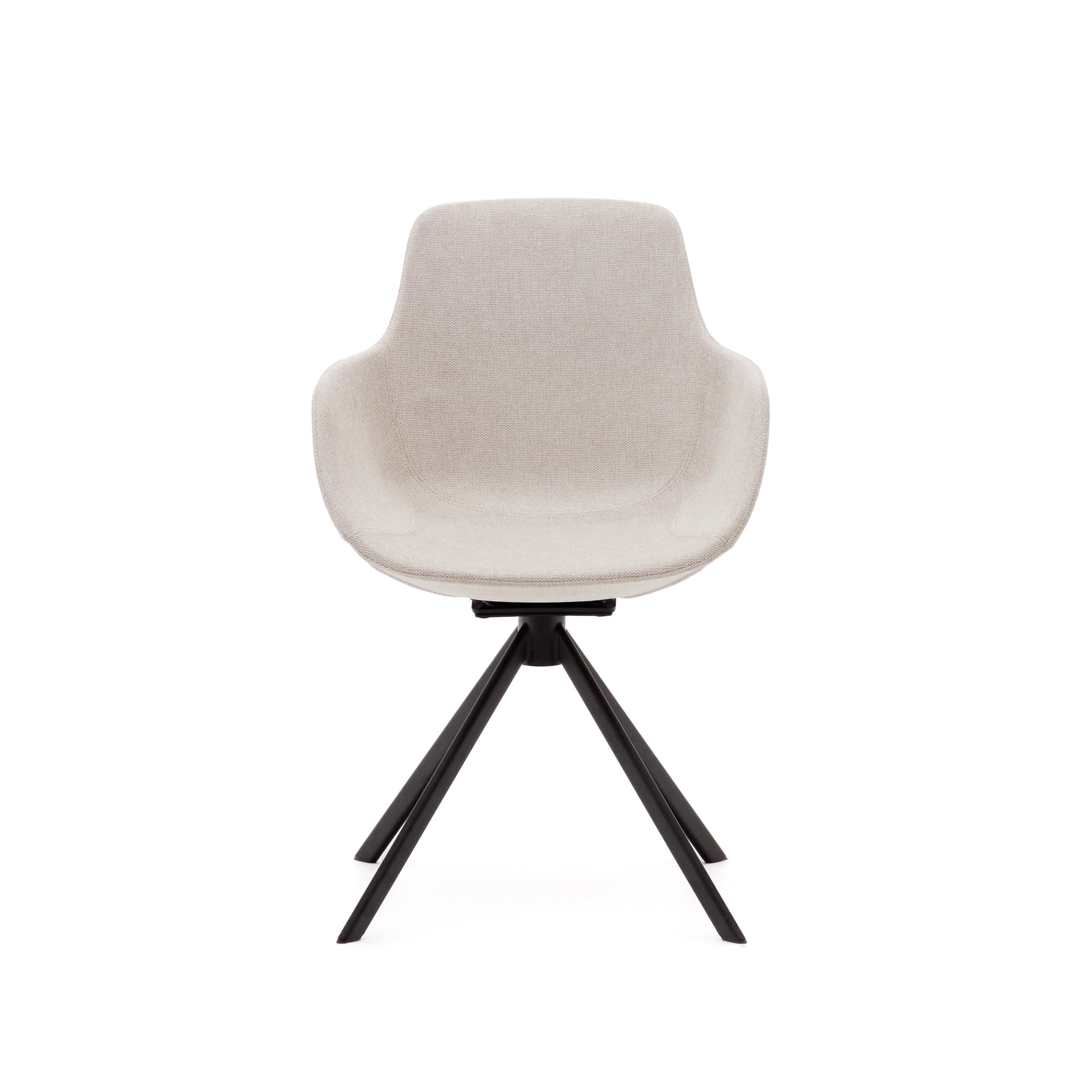 Tissiana self-centring swivel chair in beige chenille and matte black aluminium - Product Image