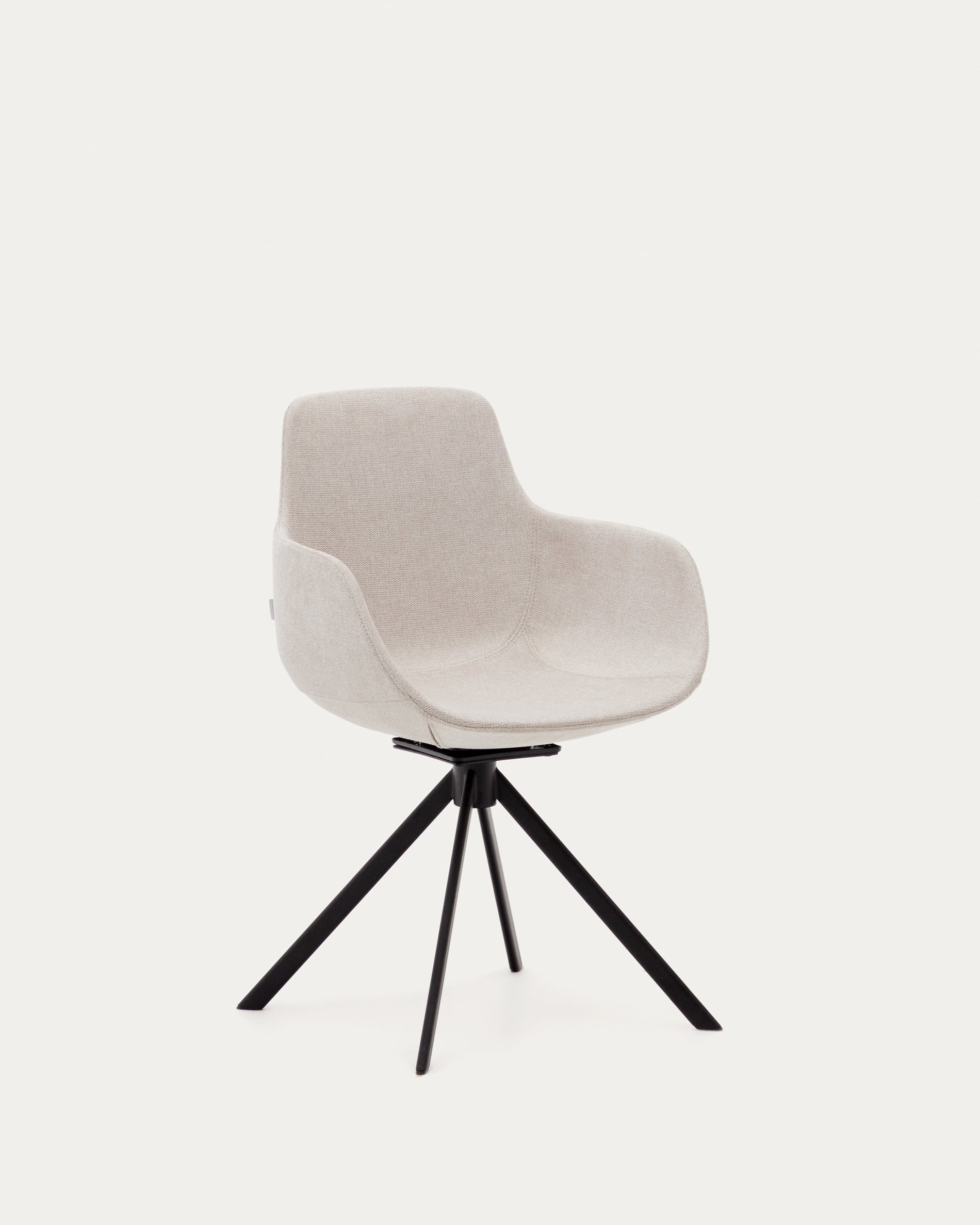 Tissiana self-centring swivel chair in beige chenille and matte black aluminium - Product View