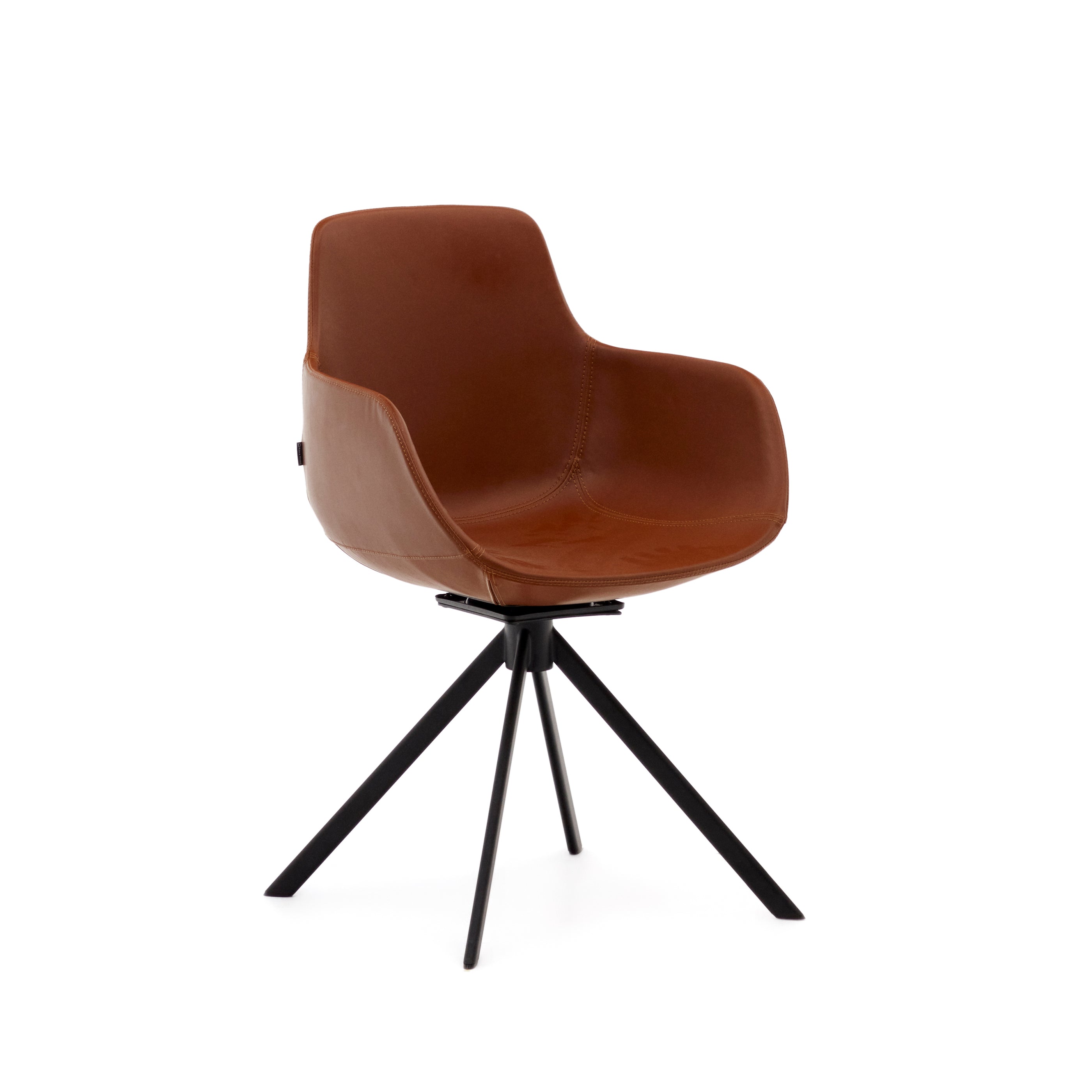 Tissiana self-centring swivel chair in synthetic brown leather and matte black aluminium - Product Image