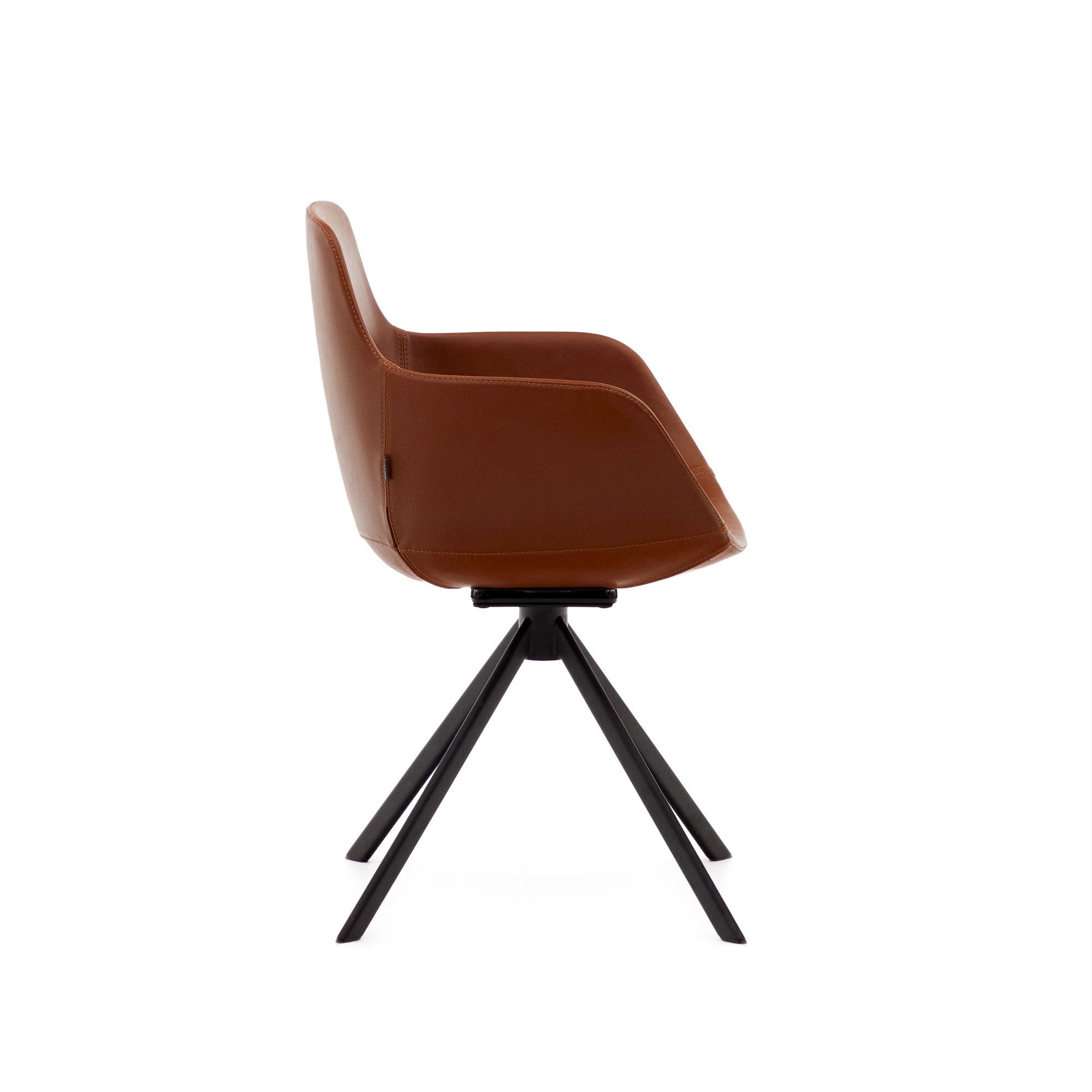 Tissiana self-centring swivel chair in synthetic brown leather and matte black aluminium - Product Image