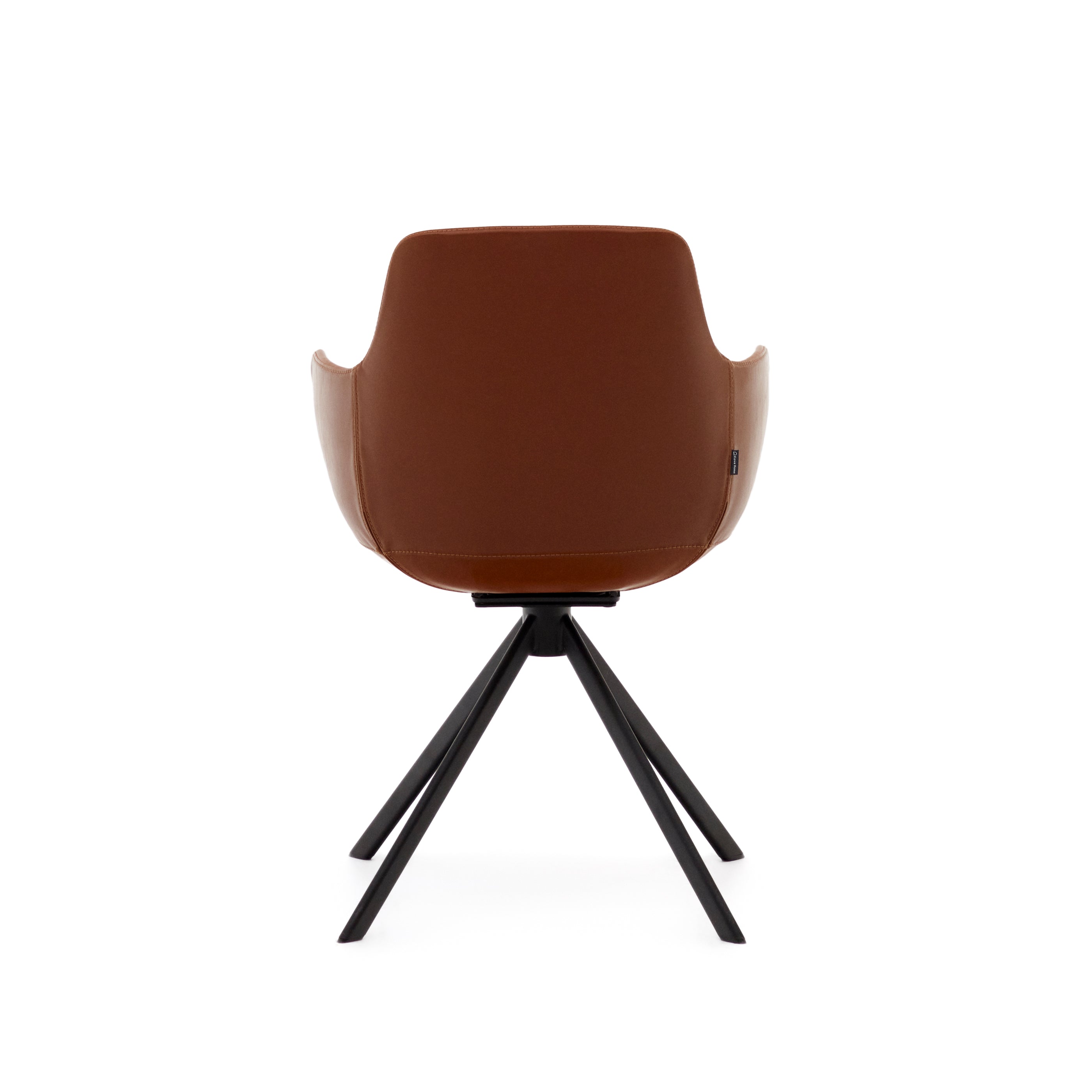 Tissiana self-centring swivel chair in synthetic brown leather and matte black aluminium - Product Image