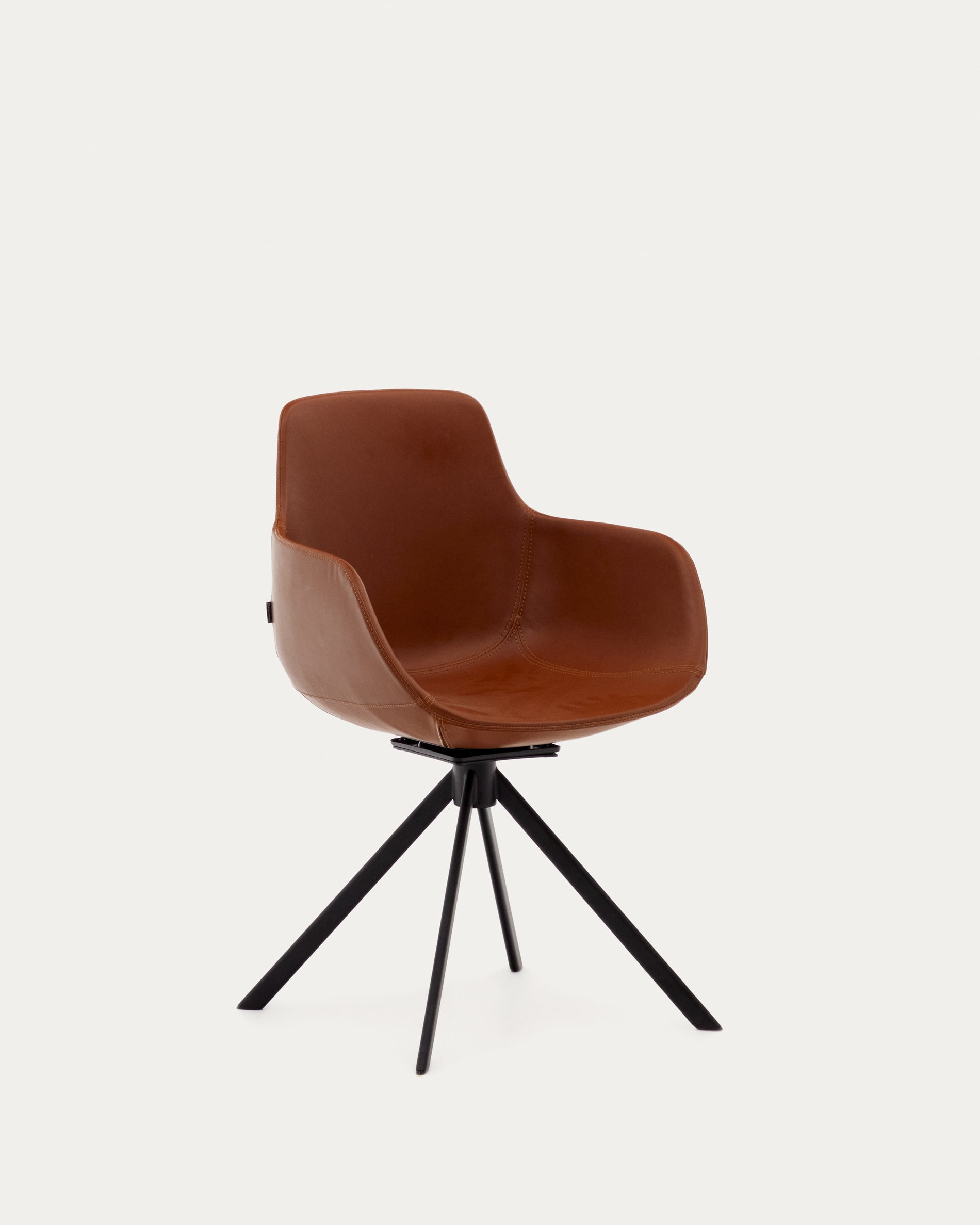 Tissiana self-centring swivel chair in synthetic brown leather and matte black aluminium - Product View