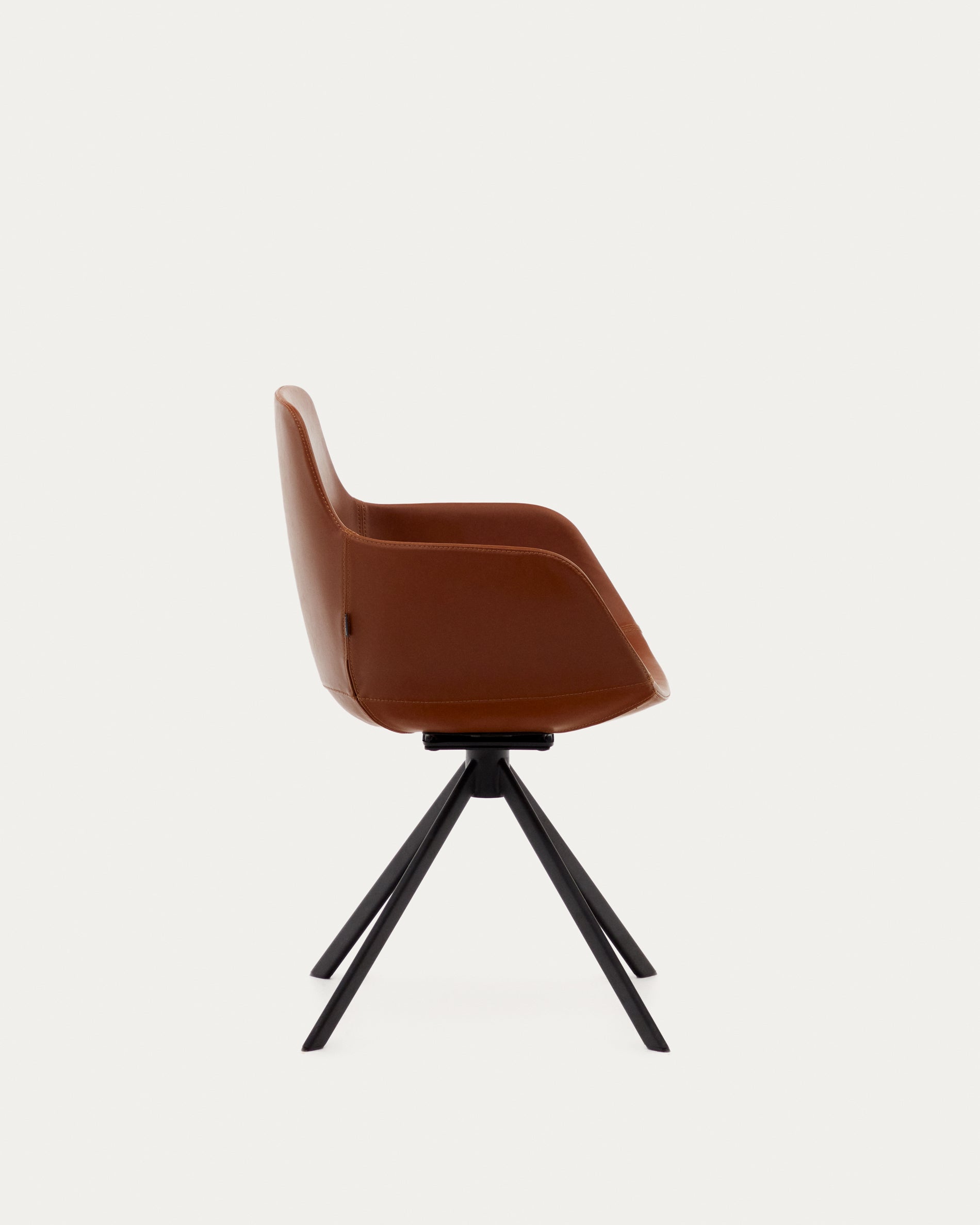 Tissiana self-centring swivel chair in synthetic brown leather and matte black aluminium - Product View