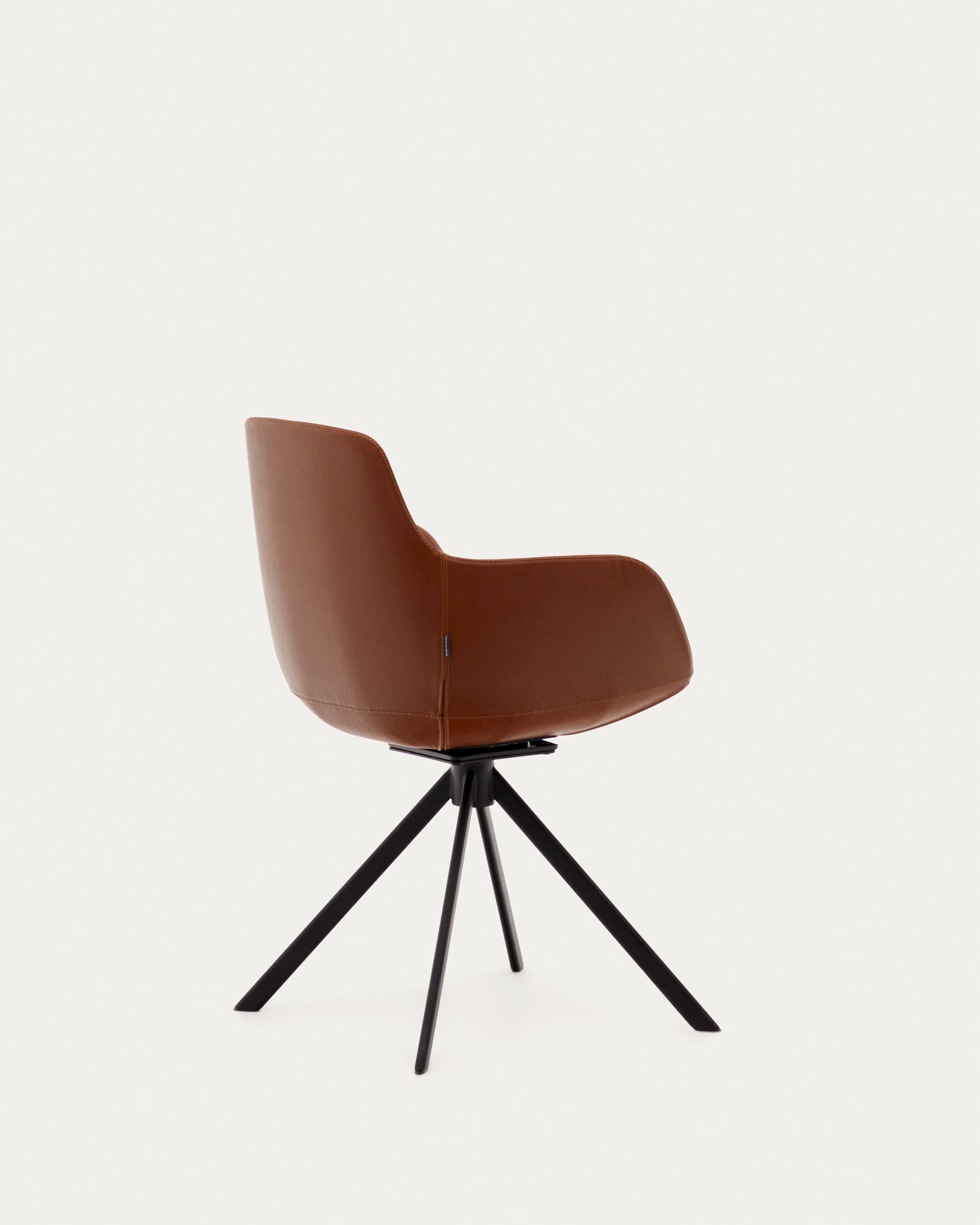 Tissiana self-centring swivel chair in synthetic brown leather and matte black aluminium - Product View