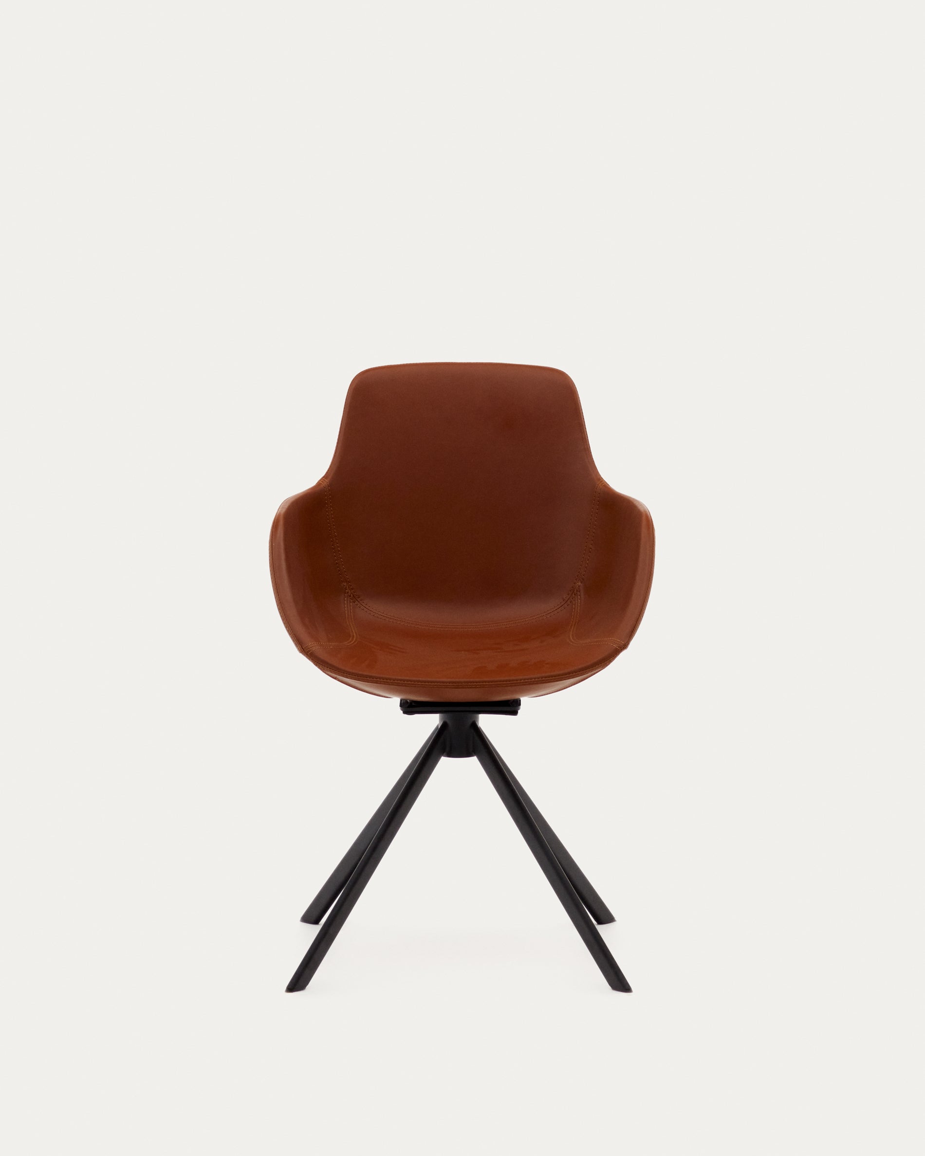 Tissiana self-centring swivel chair in synthetic brown leather and matte black aluminium - Product View