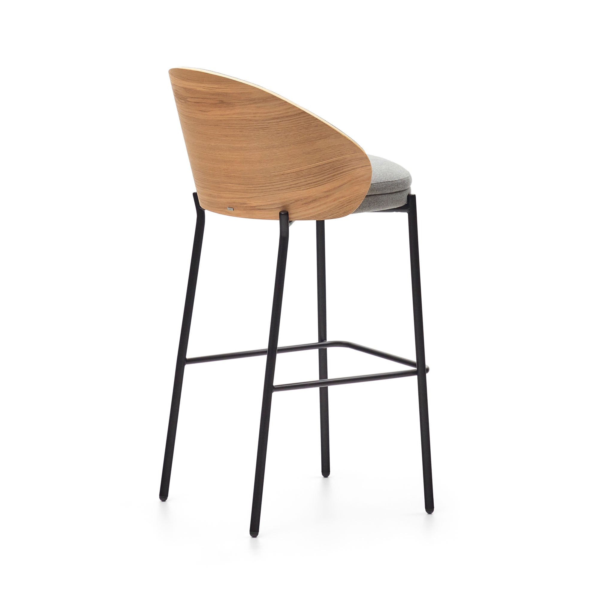 Eamy stool light grey chenille and ash wood veneer with a natural finish and black metal, 77 cm - Product Image