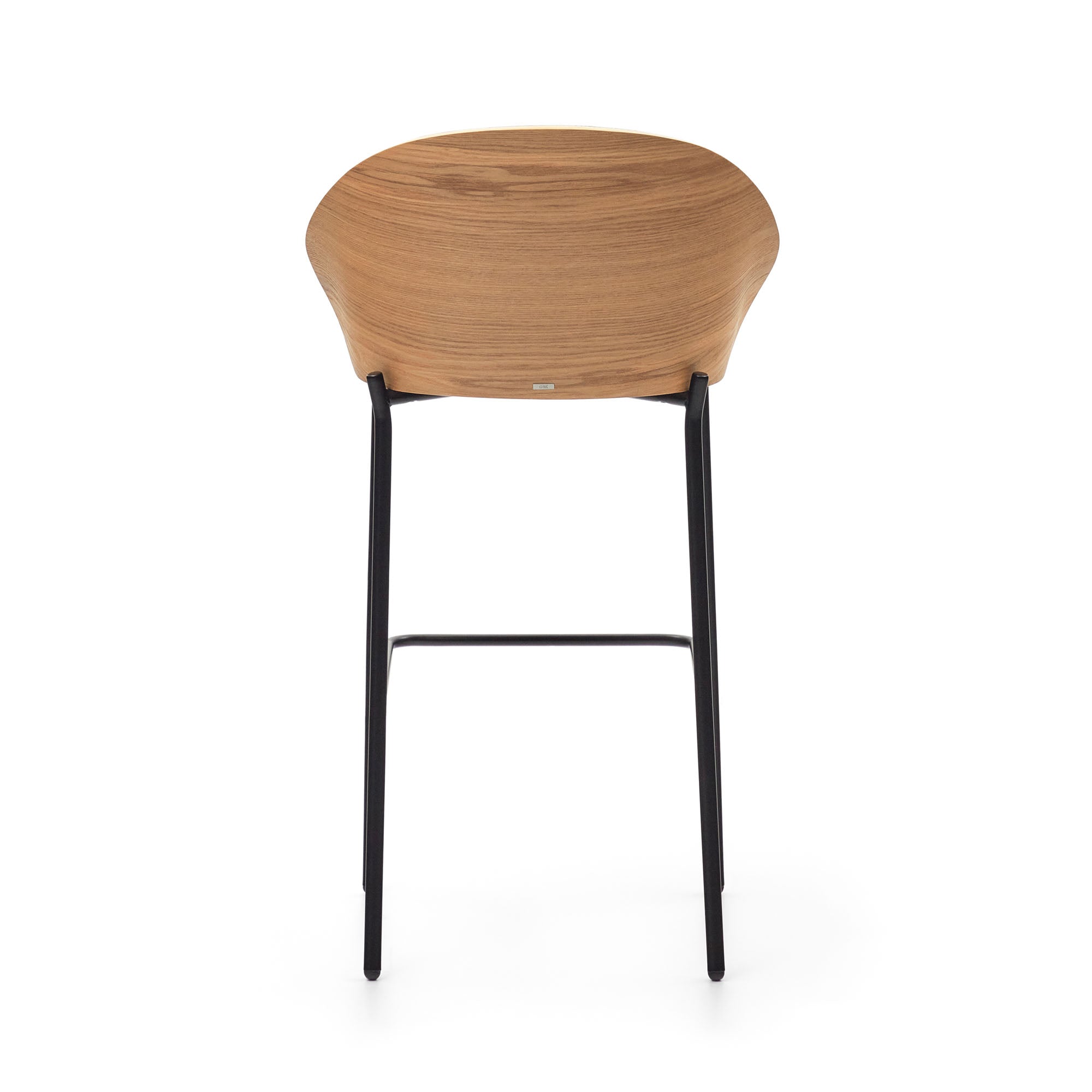 Eamy stool light grey chenille and ash wood veneer with a natural finish and black metal, 77 cm - Product Image