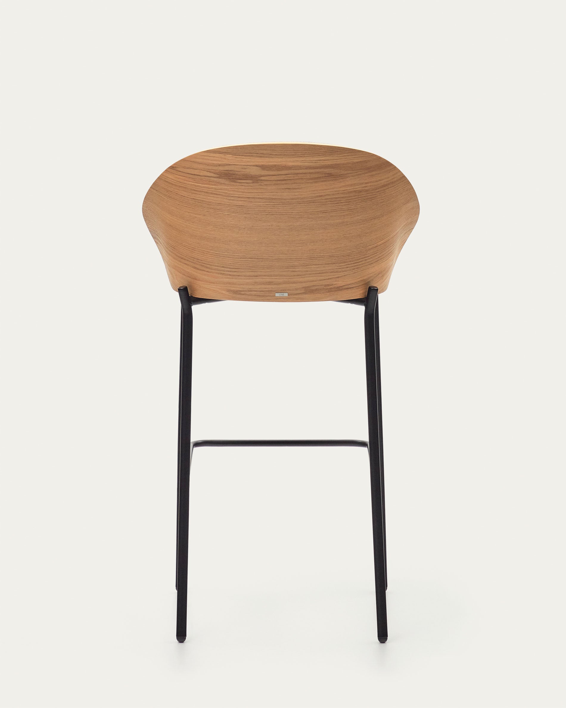 Eamy stool light grey chenille and ash wood veneer with a natural finish and black metal, 77 cm - Product View