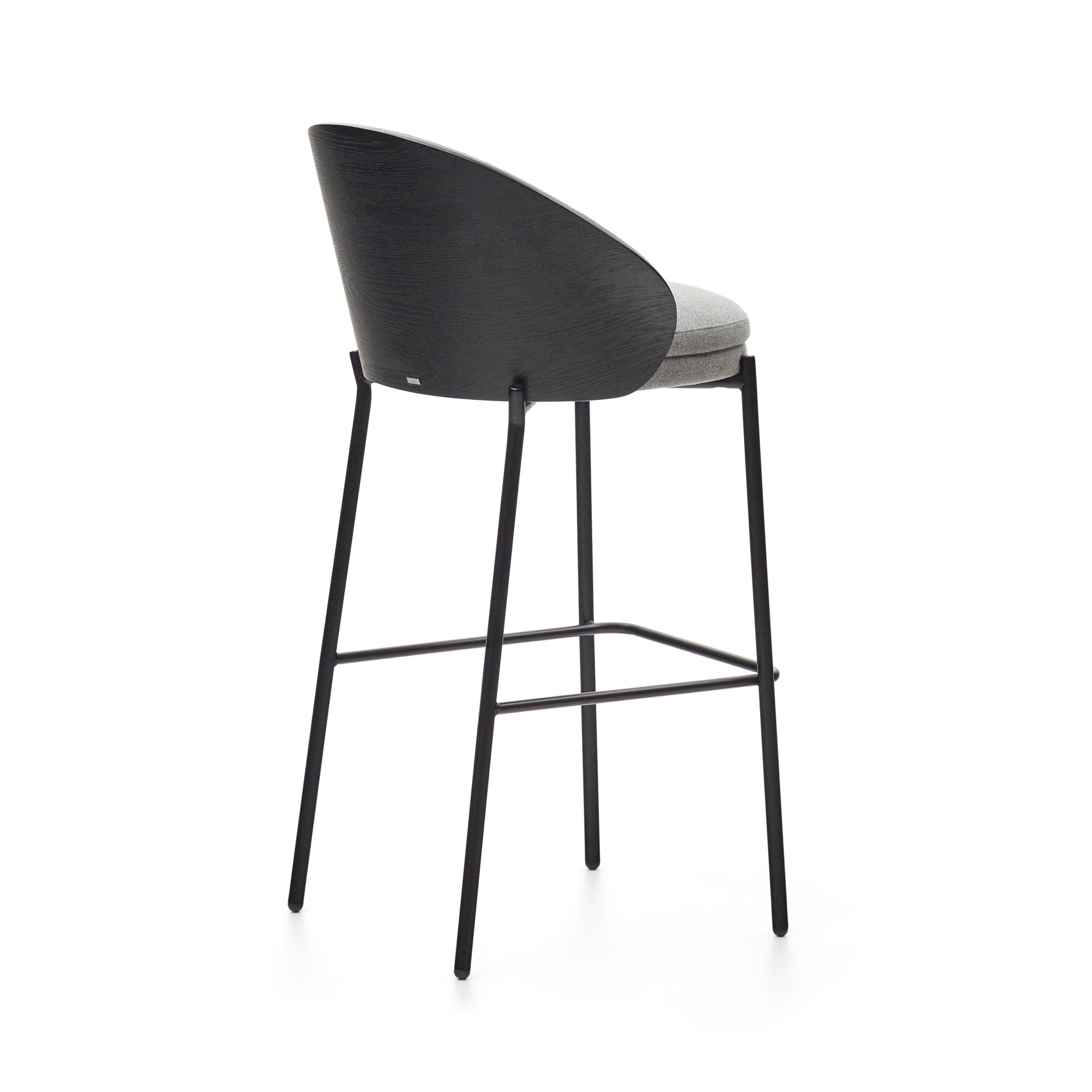 Eamy stool light grey chenille and ash wood veneer with a black finish and black metal, 77 cm - Product Image