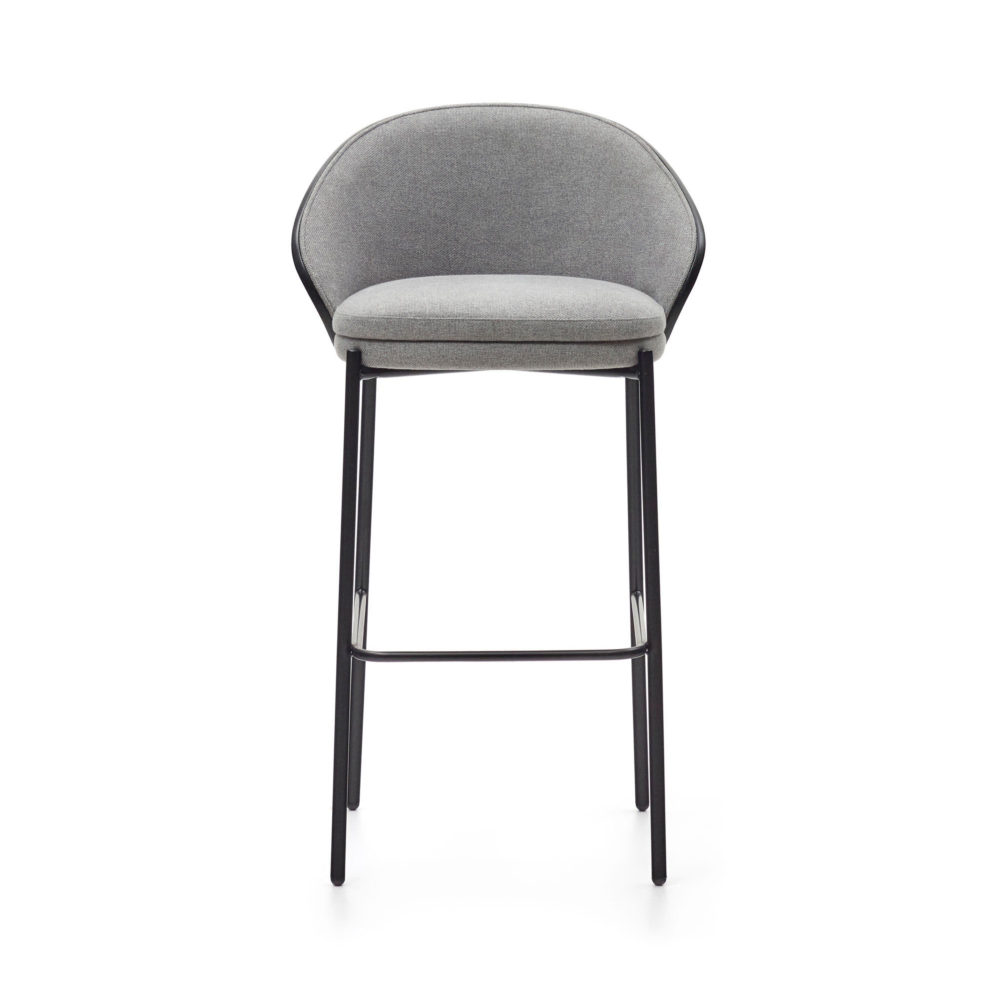 Eamy stool light grey chenille and ash wood veneer with a black finish and black metal, 77 cm - Product Image