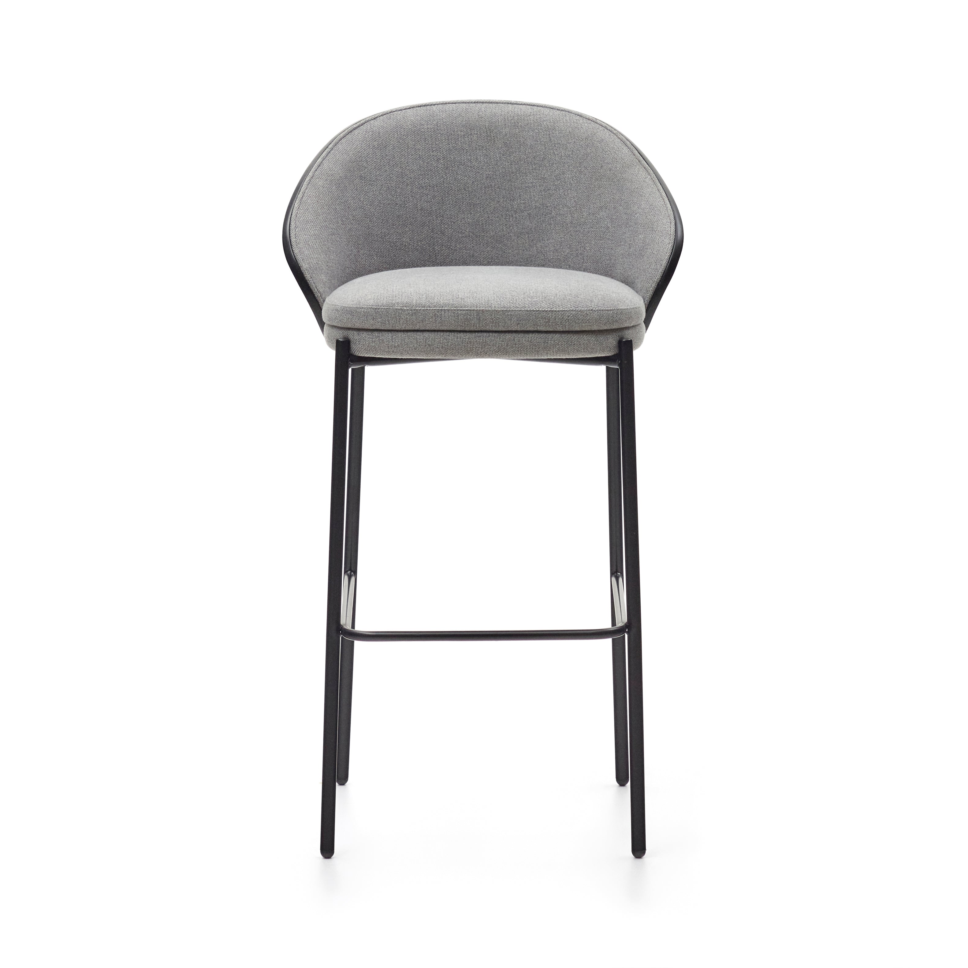 Eamy stool light grey chenille and ash wood veneer with a black finish and black metal, 77 cm - Product Image