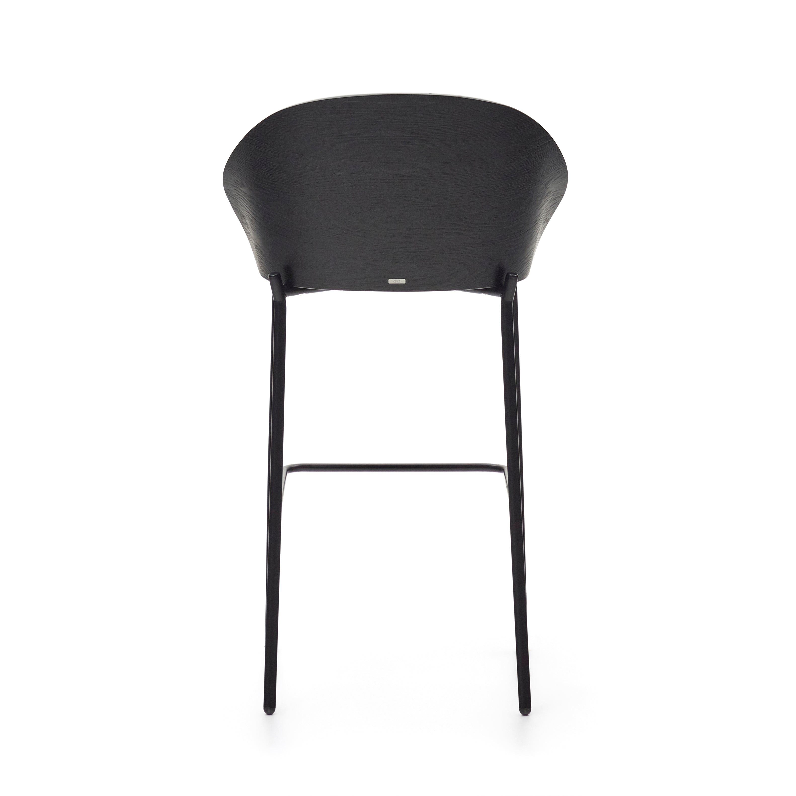 Eamy stool light grey chenille and ash wood veneer with a black finish and black metal, 77 cm - Product Image