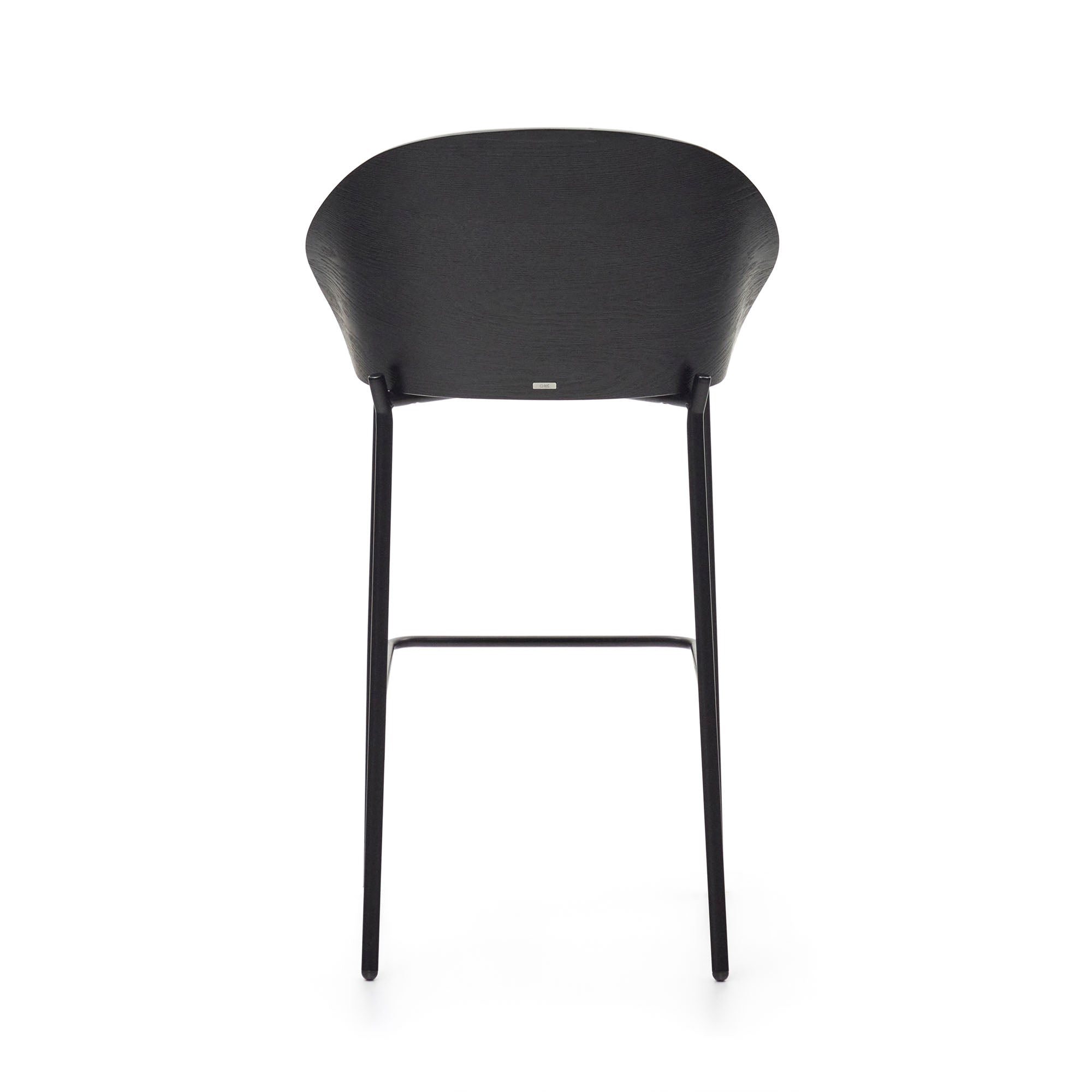 Eamy stool light grey chenille and ash wood veneer with a black finish and black metal, 77 cm - Product Image