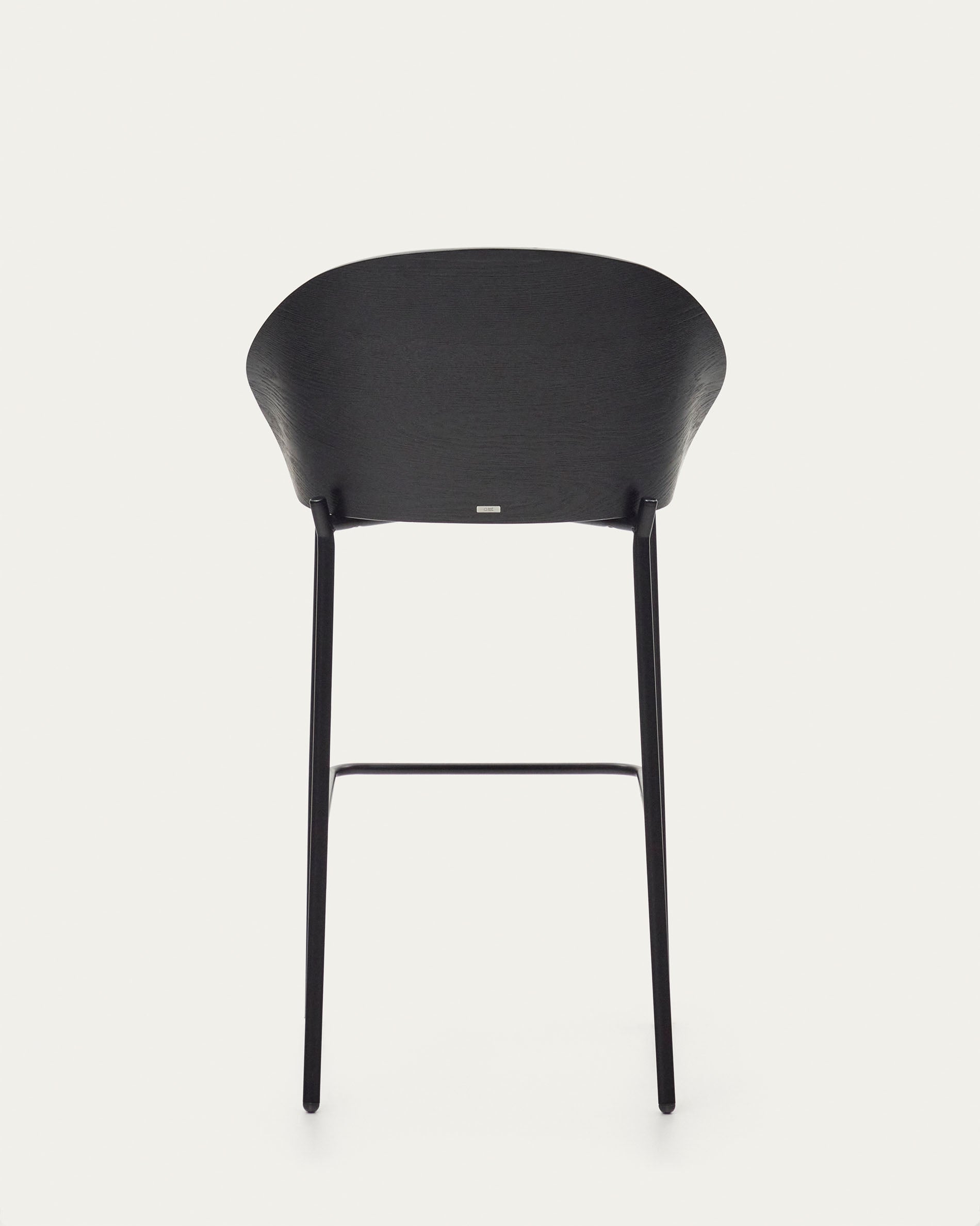 Eamy stool light grey chenille and ash wood veneer with a black finish and black metal, 77 cm - Product View