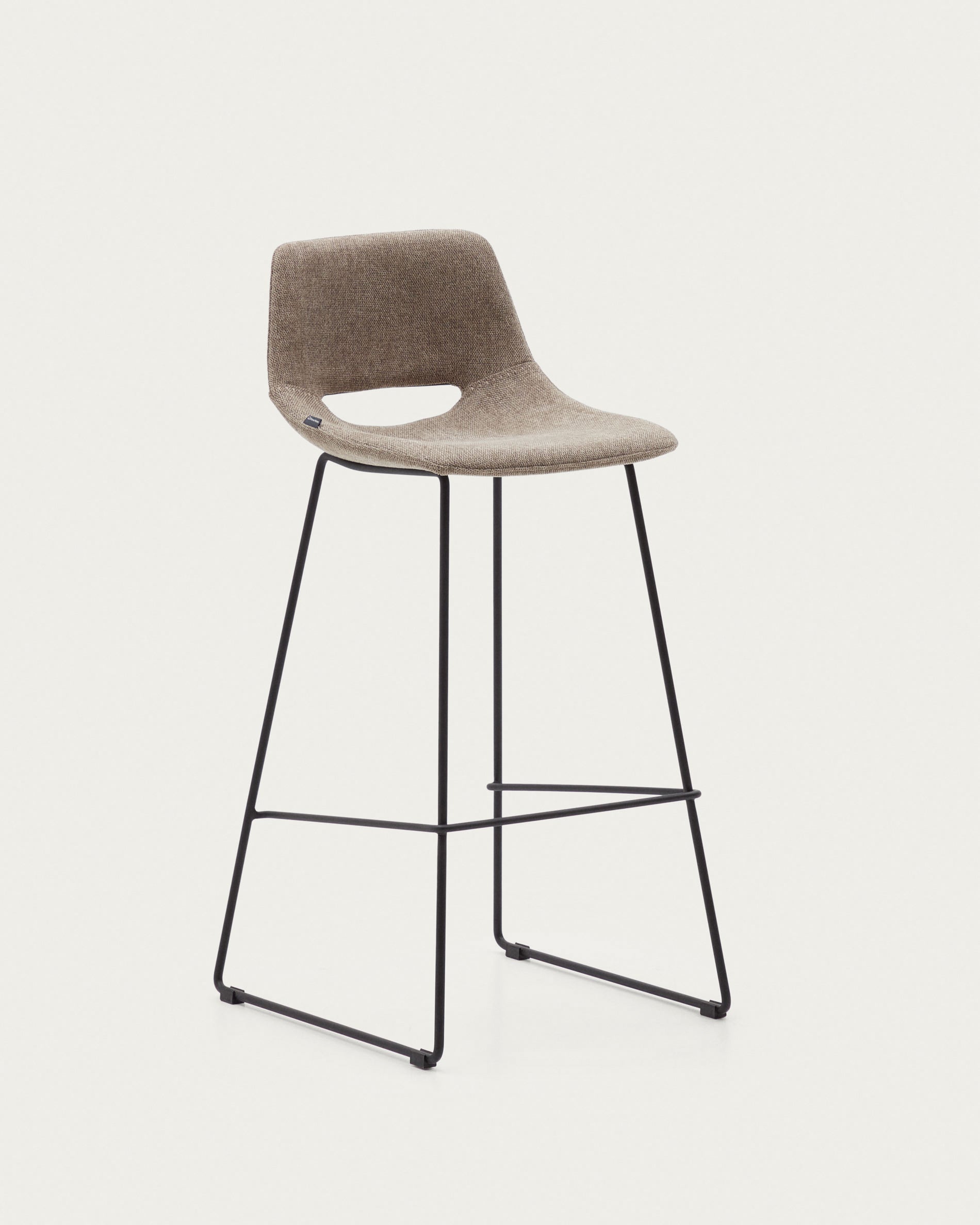 Zahara bar stool in brown with steel legs in black finish, height 76 cm - Product View