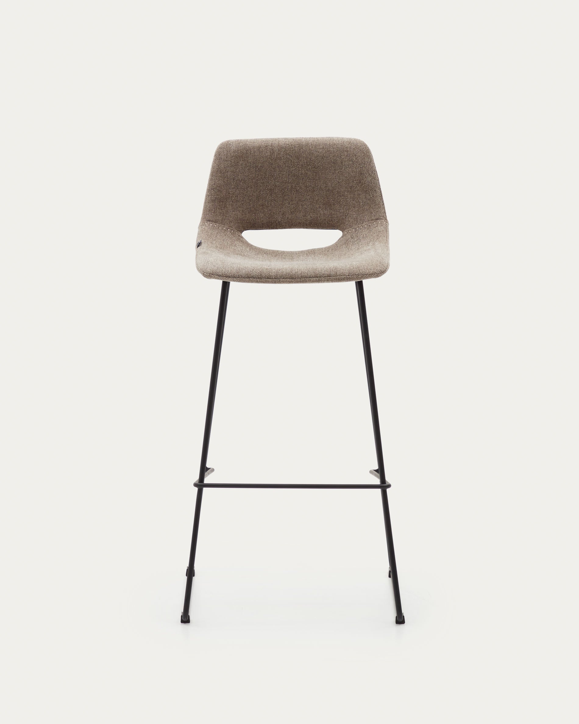 Zahara bar stool in brown with steel legs in black finish, height 76 cm - Product View