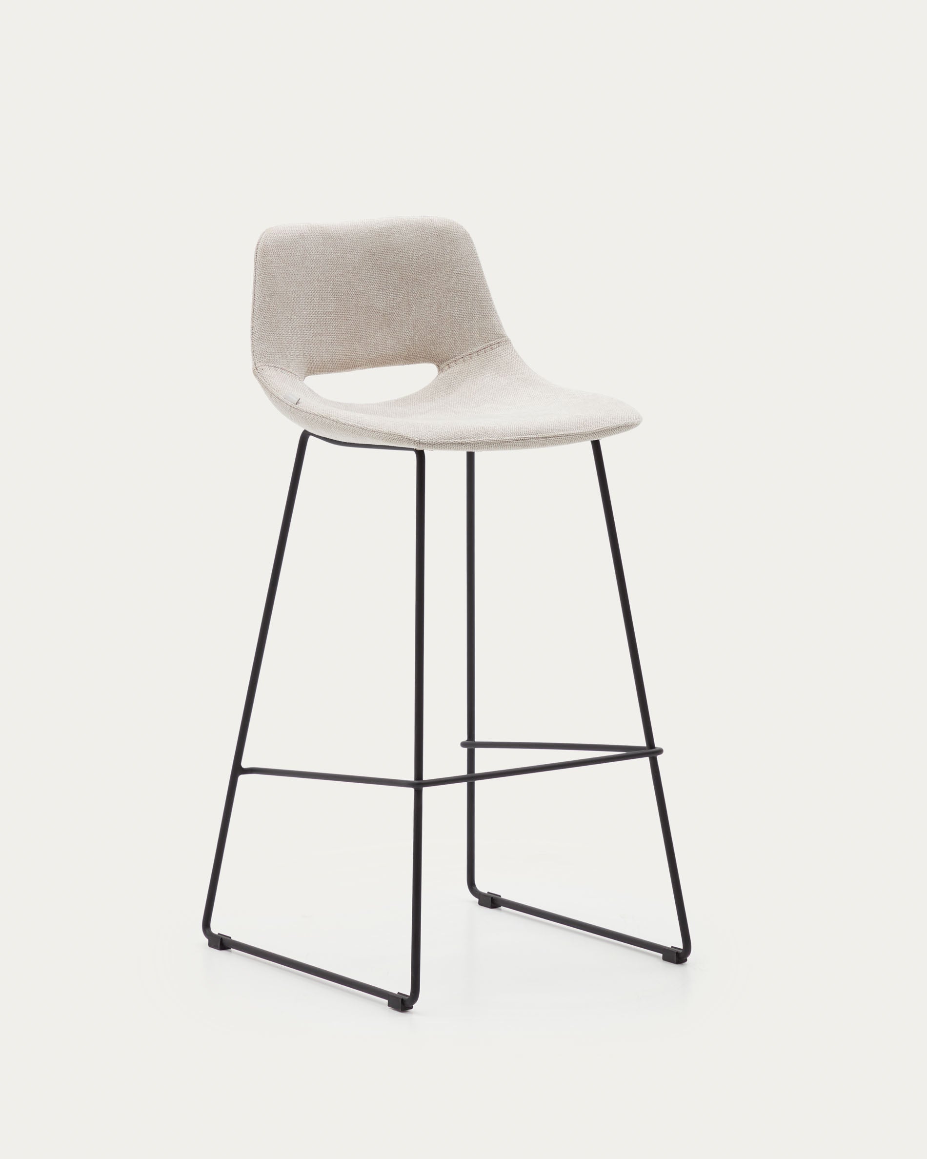 Zahara beige stool with steel in a black finish, height 76 cm - Product View